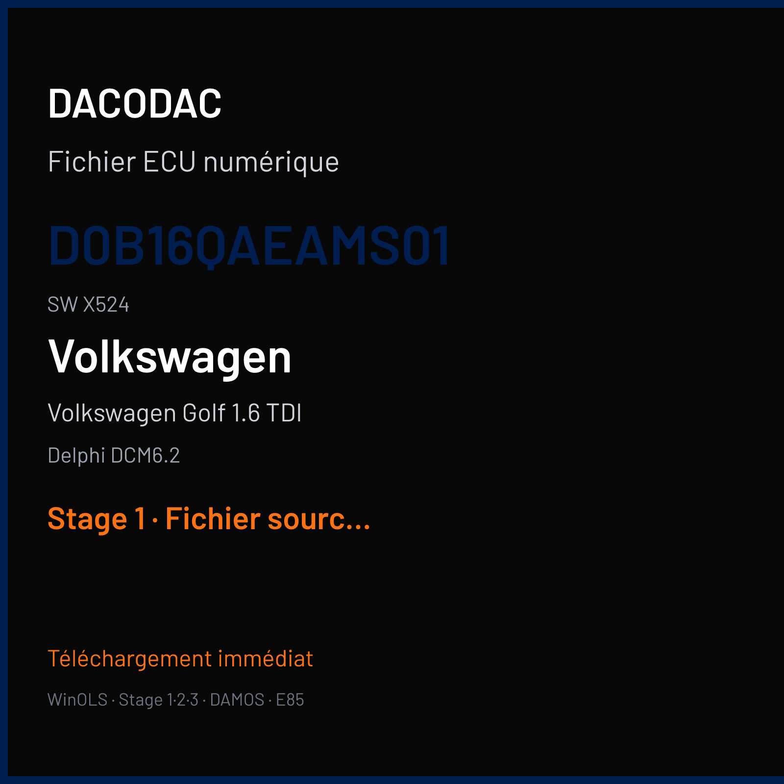 Volkswagen Golf 1.6 TDI (2016) — Delphi DCM6.2 — D0B16QAEAMS01 · X524 — Stage 1