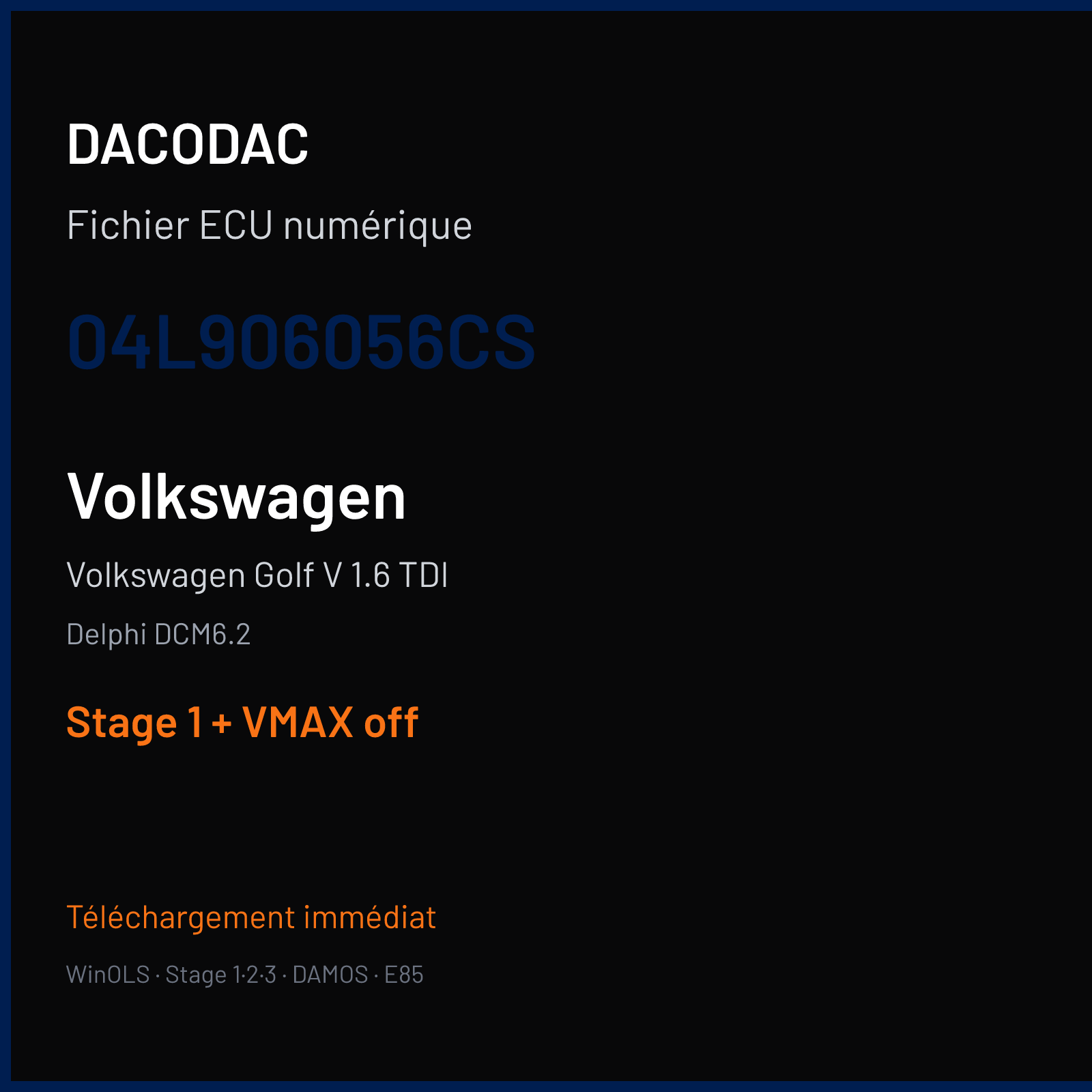 Volkswagen Golf V 1.6 TDI (2016) — Delphi DCM6.2 — 04L906056CS — Stage 1 + VMAX off