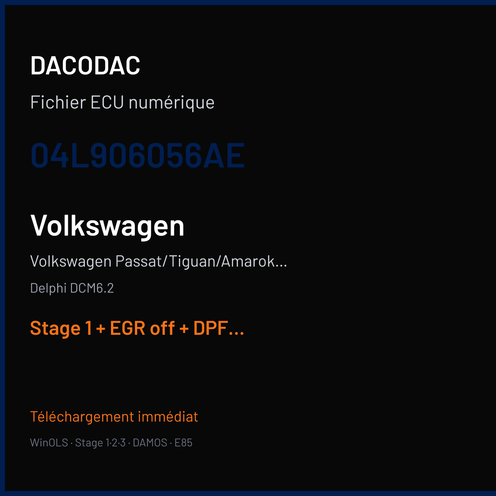 Volkswagen Passat/Tiguan/Amarok 2.0 TDI (2017) — Delphi DCM6.2 — 04L906056AE — Stage 1 + EGR off + DPF off + VMAX off