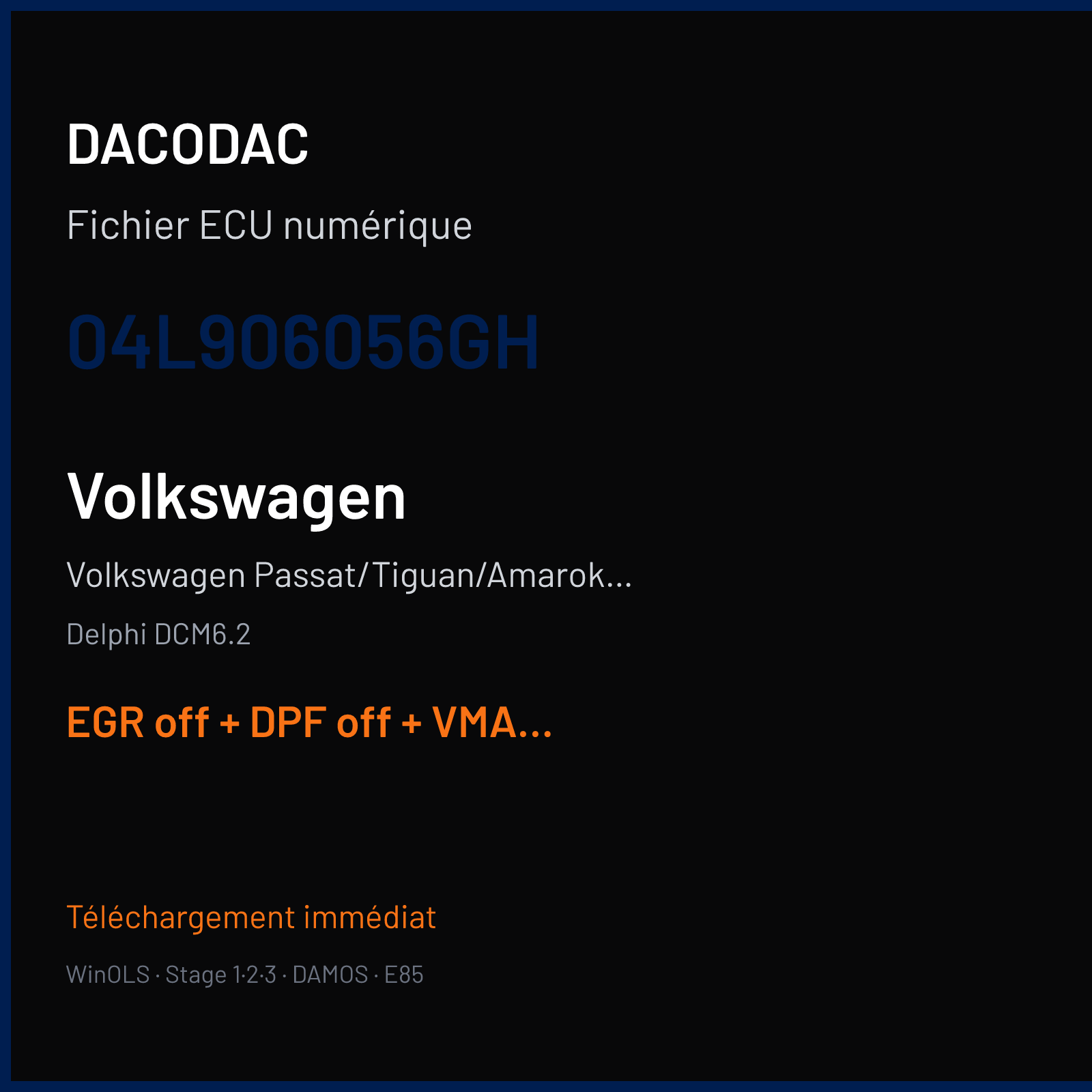 Volkswagen Passat/Tiguan/Amarok 2.0 TDI (2016) — Delphi DCM6.2 — 04L906056GH — EGR off + DPF off + VMAX off