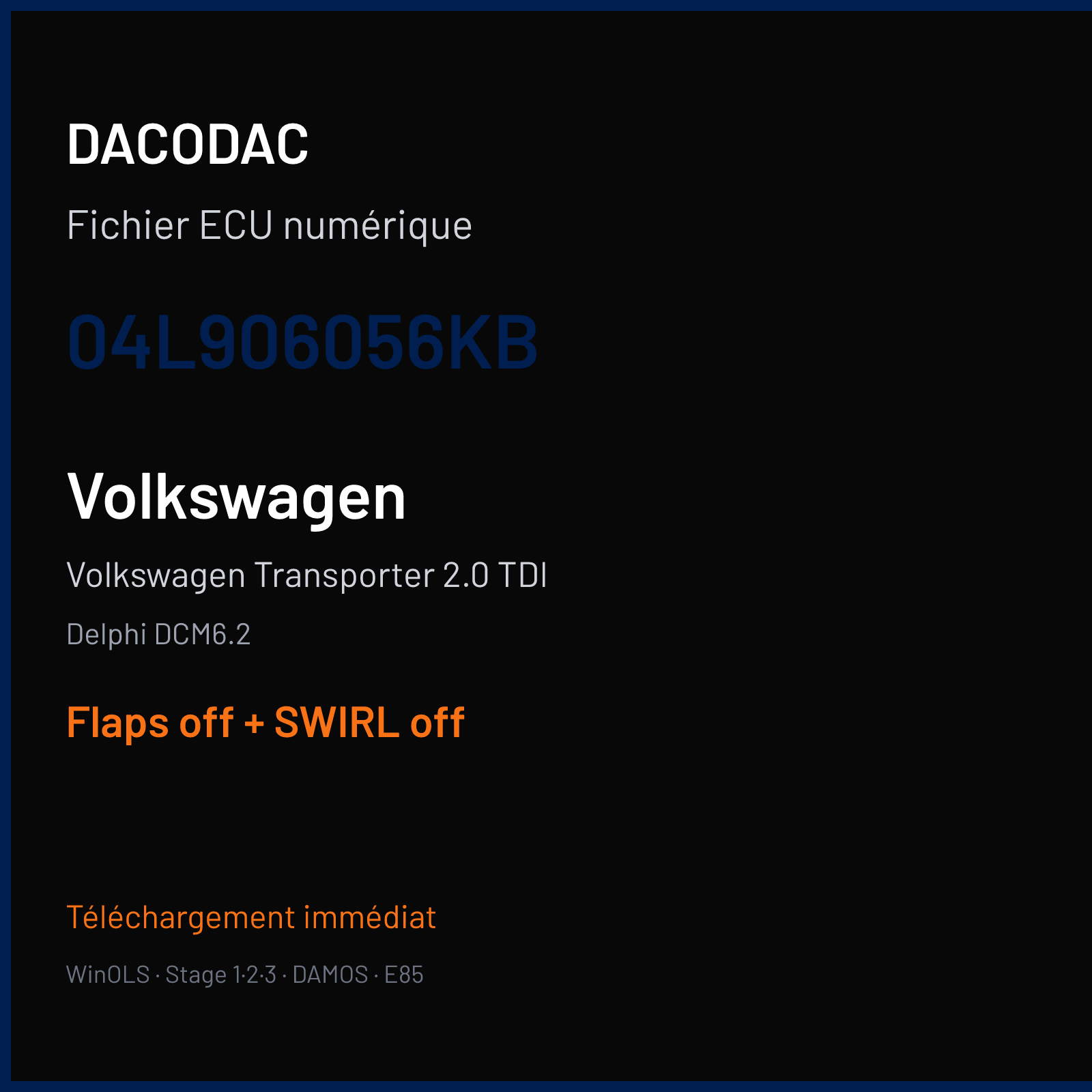 Volkswagen Transporter 2.0 TDI (2016) — Delphi DCM6.2 — 04L906056KB — Flaps off + SWIRL off