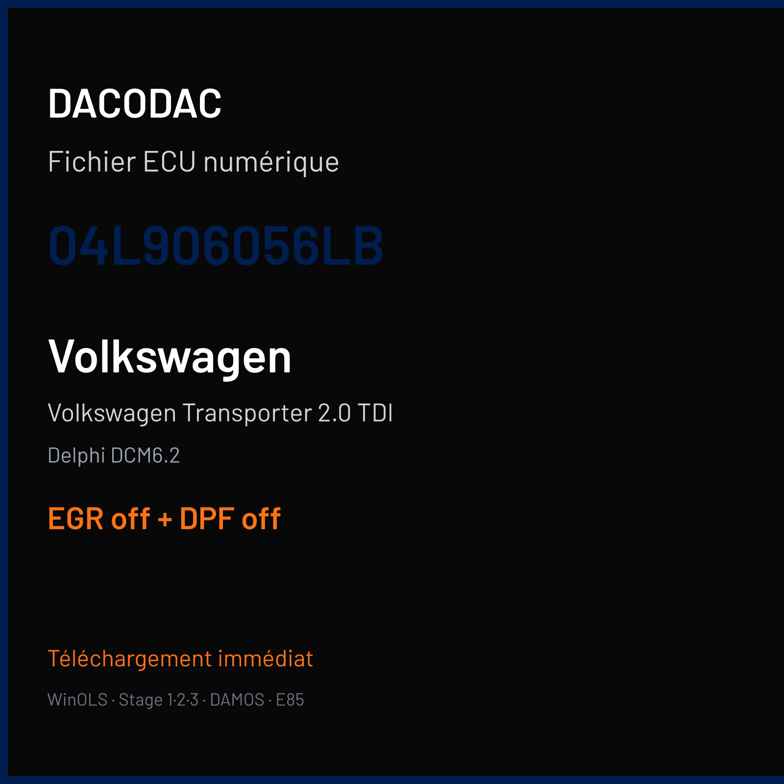 Volkswagen Transporter 2.0 TDI (2015) — Delphi DCM6.2 — 04L906056LB — EGR off + DPF off
