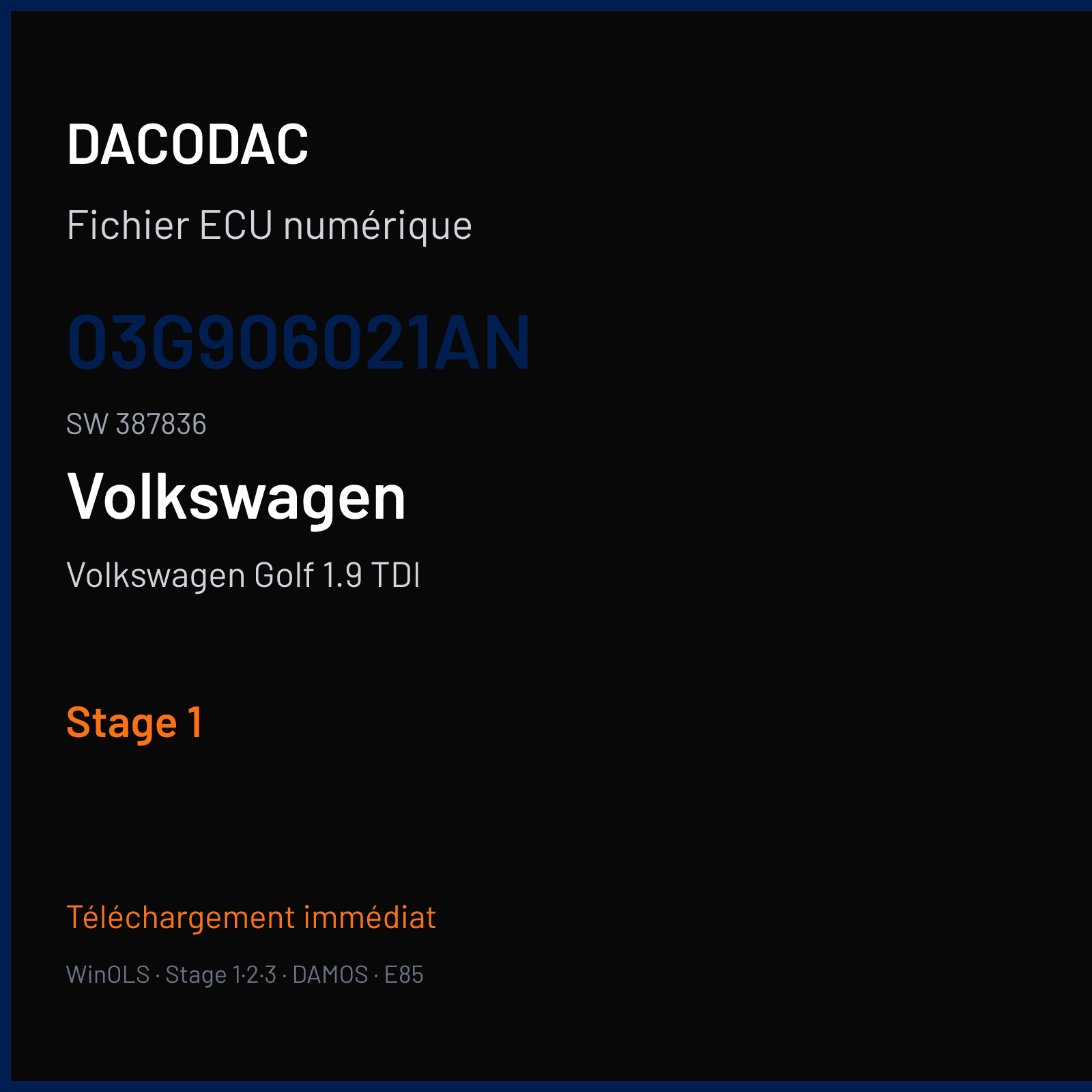 Volkswagen Golf 1.9 TDI (2008) — 03G906021AN · 387836 — Stage 1