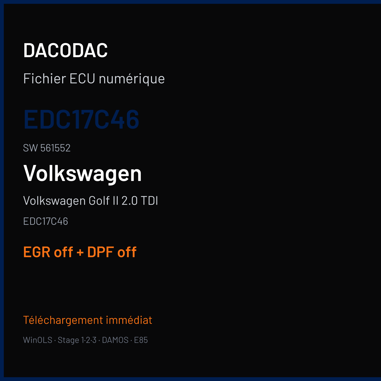 Volkswagen Golf II 2.0 TDI (2012) — EDC17C46 — EDC17C46 · 561552 — EGR off + DPF off