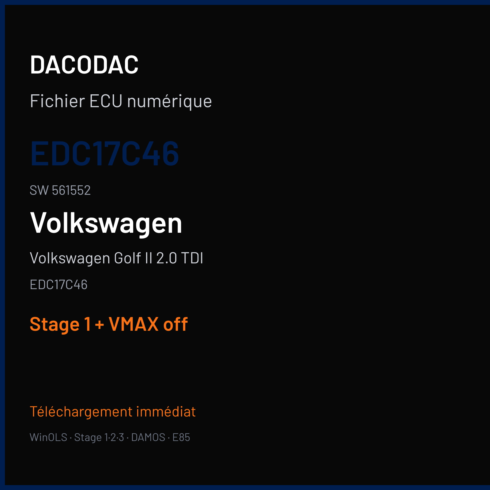 Volkswagen Golf II 2.0 TDI (2012) — EDC17C46 — EDC17C46 · 561552 — Stage 1 + VMAX off