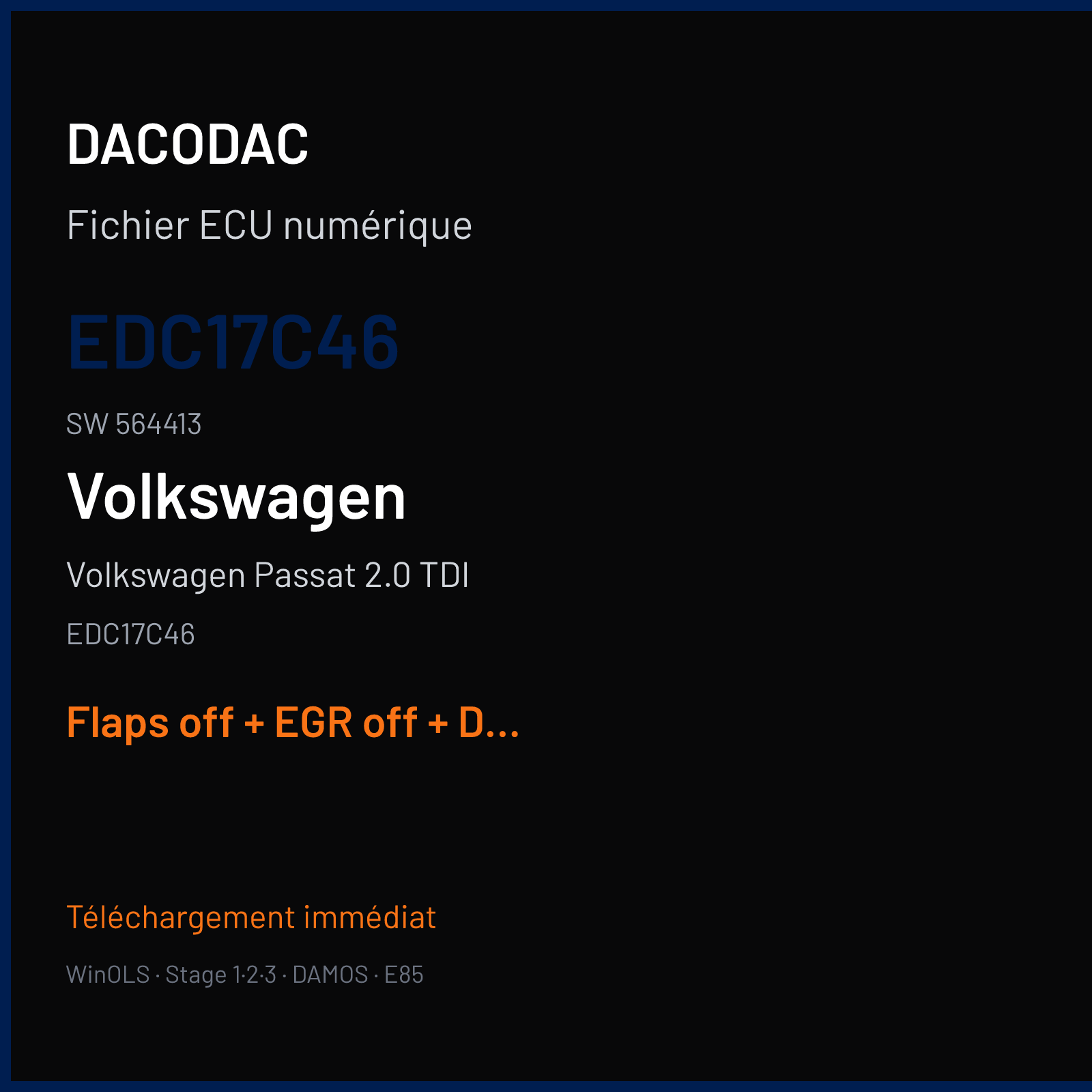 Volkswagen Passat 2.0 TDI (2011) — EDC17C46 — EDC17C46 · 564413 — Flaps off + EGR off + DPF off