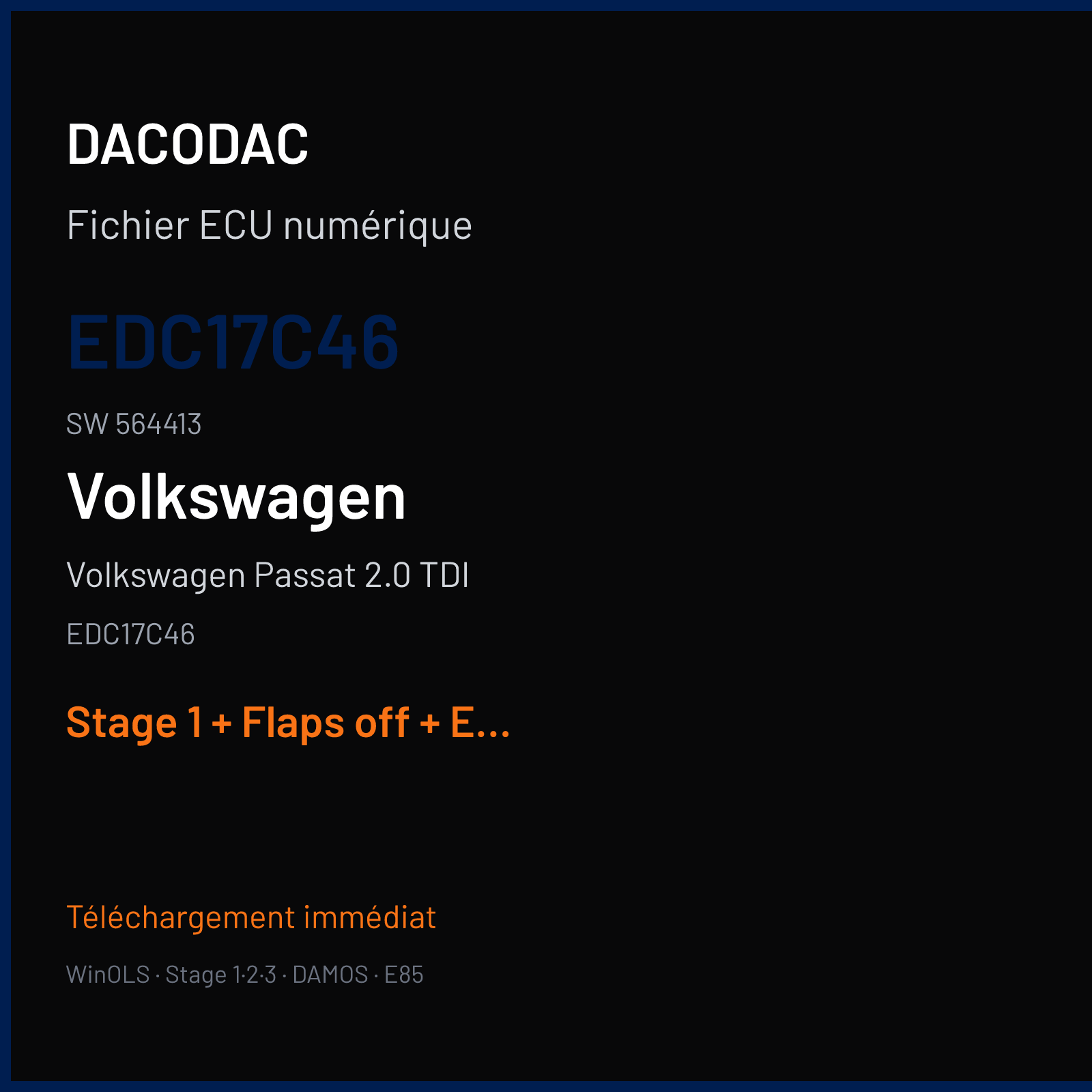 Volkswagen Passat 2.0 TDI (2011) — EDC17C46 — EDC17C46 · 564413 — Stage 1 + Flaps off + EGR off + DPF off + VMAX off
