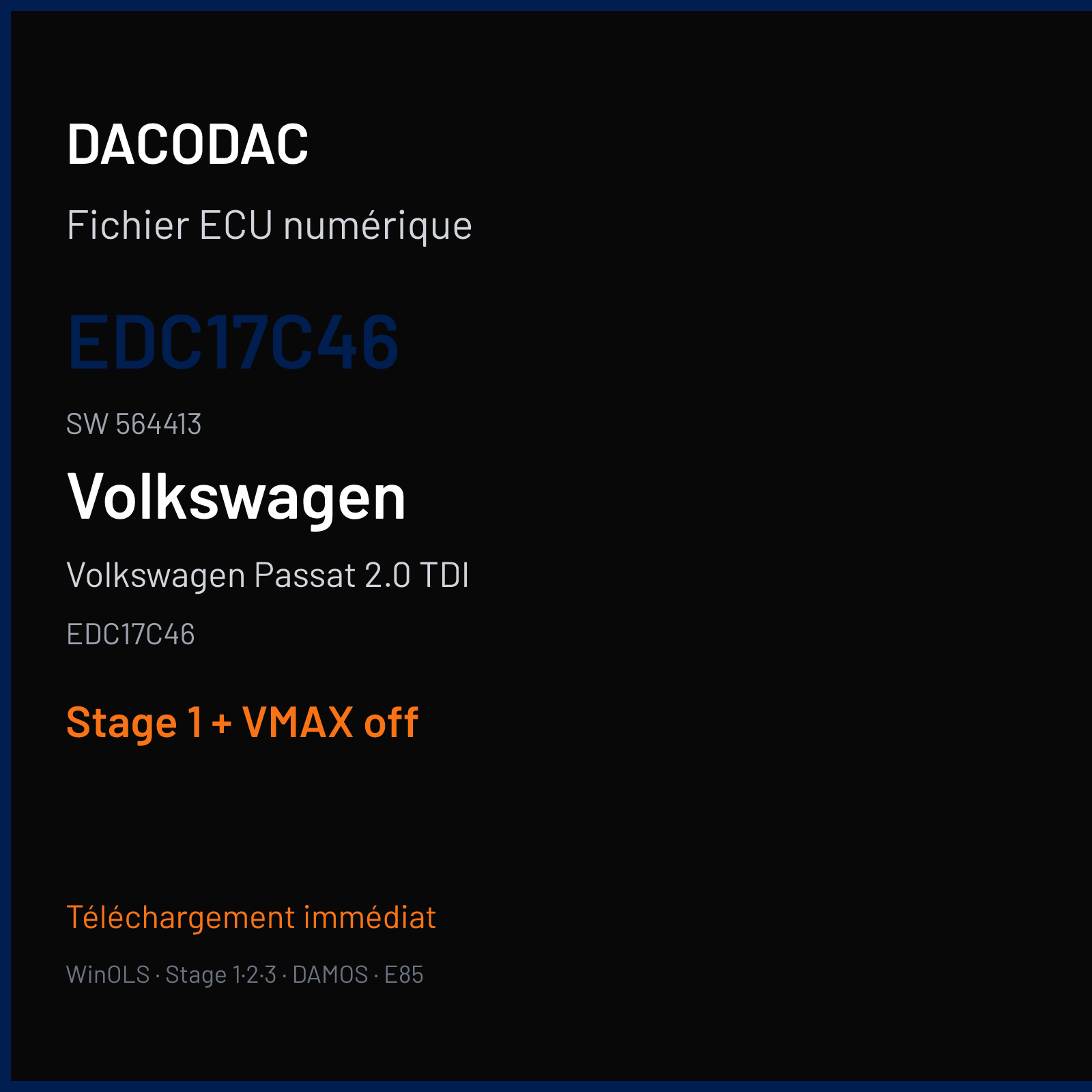 Volkswagen Passat 2.0 TDI (2011) — EDC17C46 — EDC17C46 · 564413 — Stage 1 + VMAX off