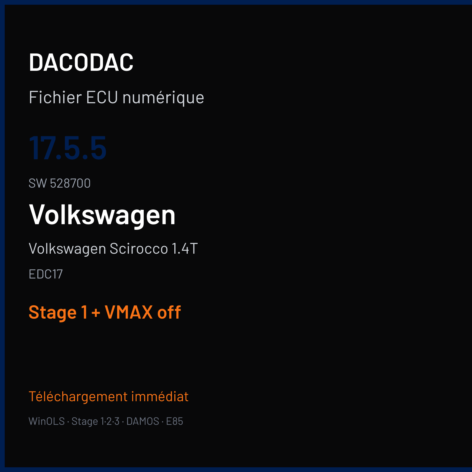 Volkswagen Scirocco 1.4T (2013) — EDC17 — 17.5.5 · 528700 — Stage 1 + VMAX off