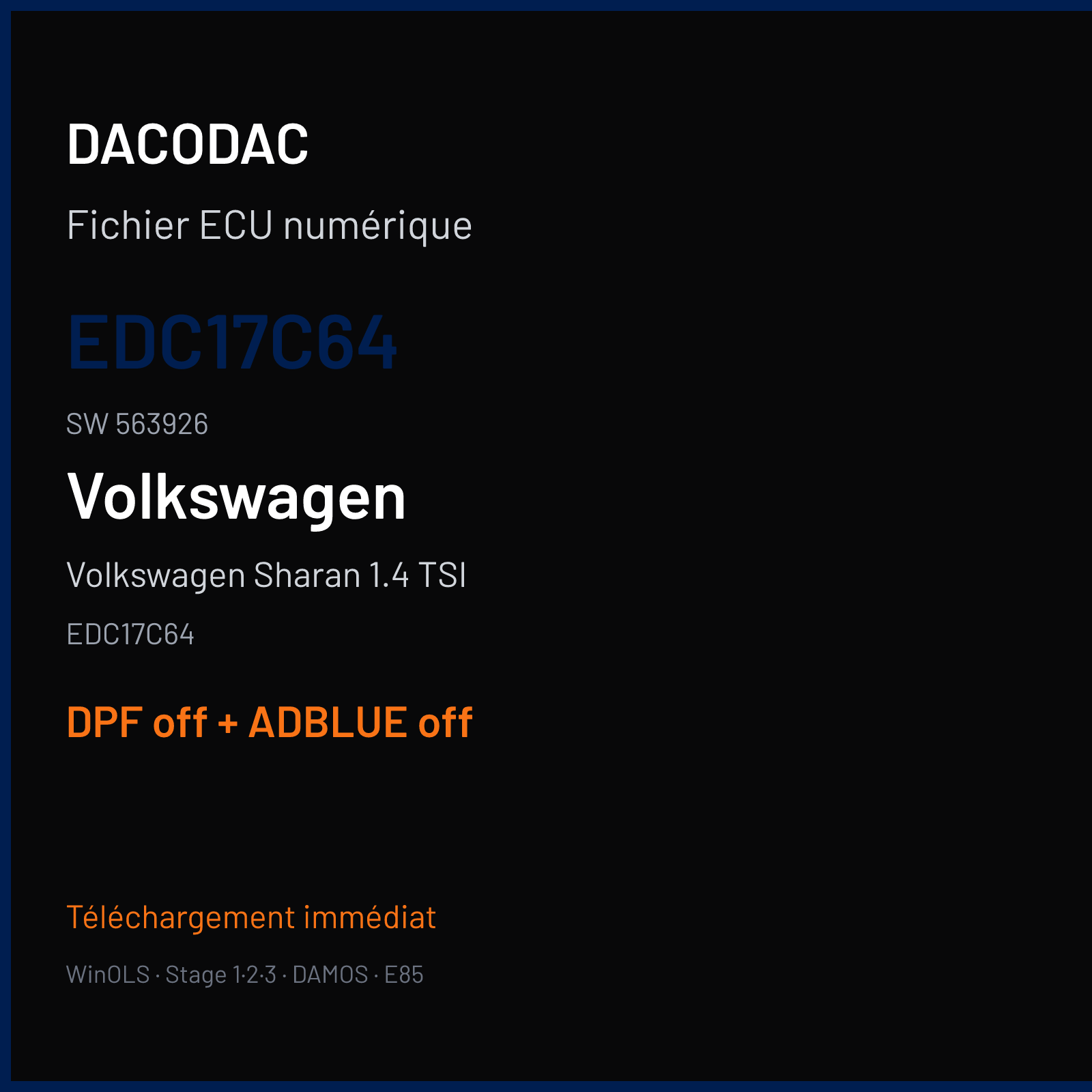 Volkswagen Sharan 1.4 TSI (2014) — EDC17C64 — EDC17C64 · 563926 — DPF off + ADBLUE off