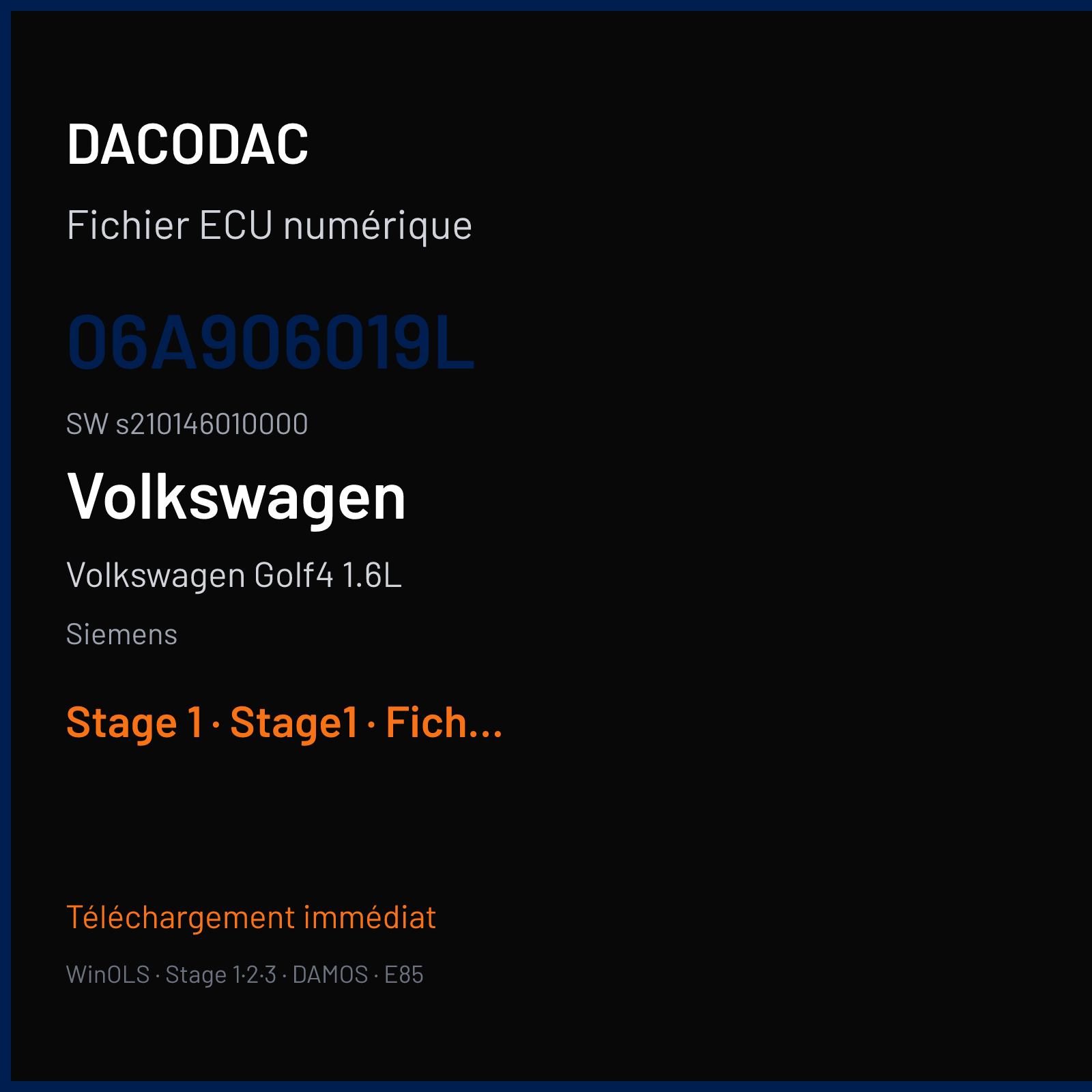 Volkswagen Golf4 1.6L (1998) — Siemens — 06A906019L · s210146010000 — Stage 1