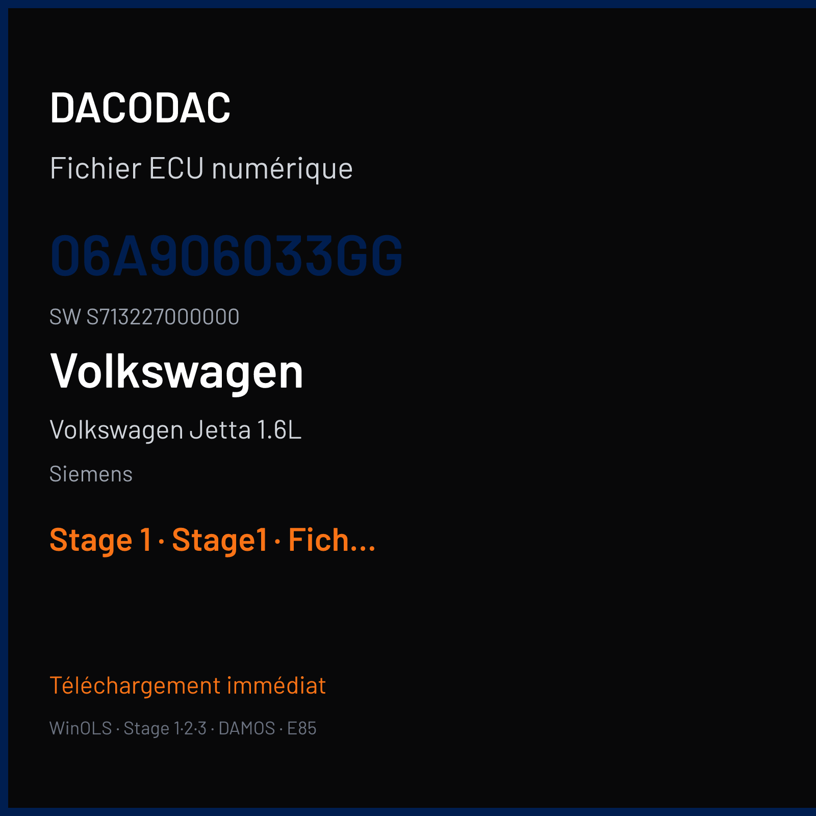 Volkswagen Jetta 1.6L (2008) — Siemens — 06A906033GG · S713227000000 — Stage 1