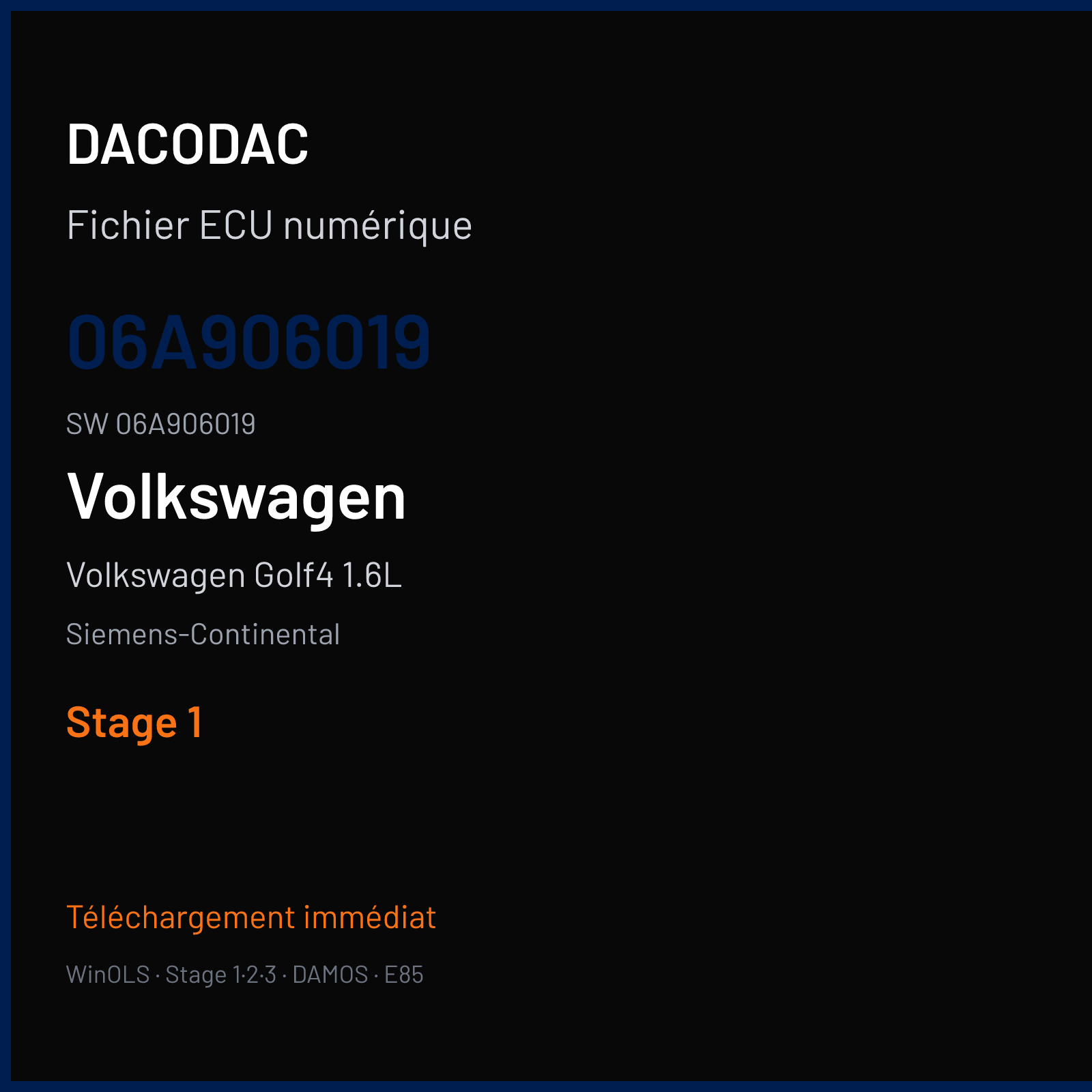 Volkswagen Golf4 1.6L 105 ch (1998) — Siemens-Continental — 06A906019 · 06A906019 · s210146010000 Undefined — Stage 1