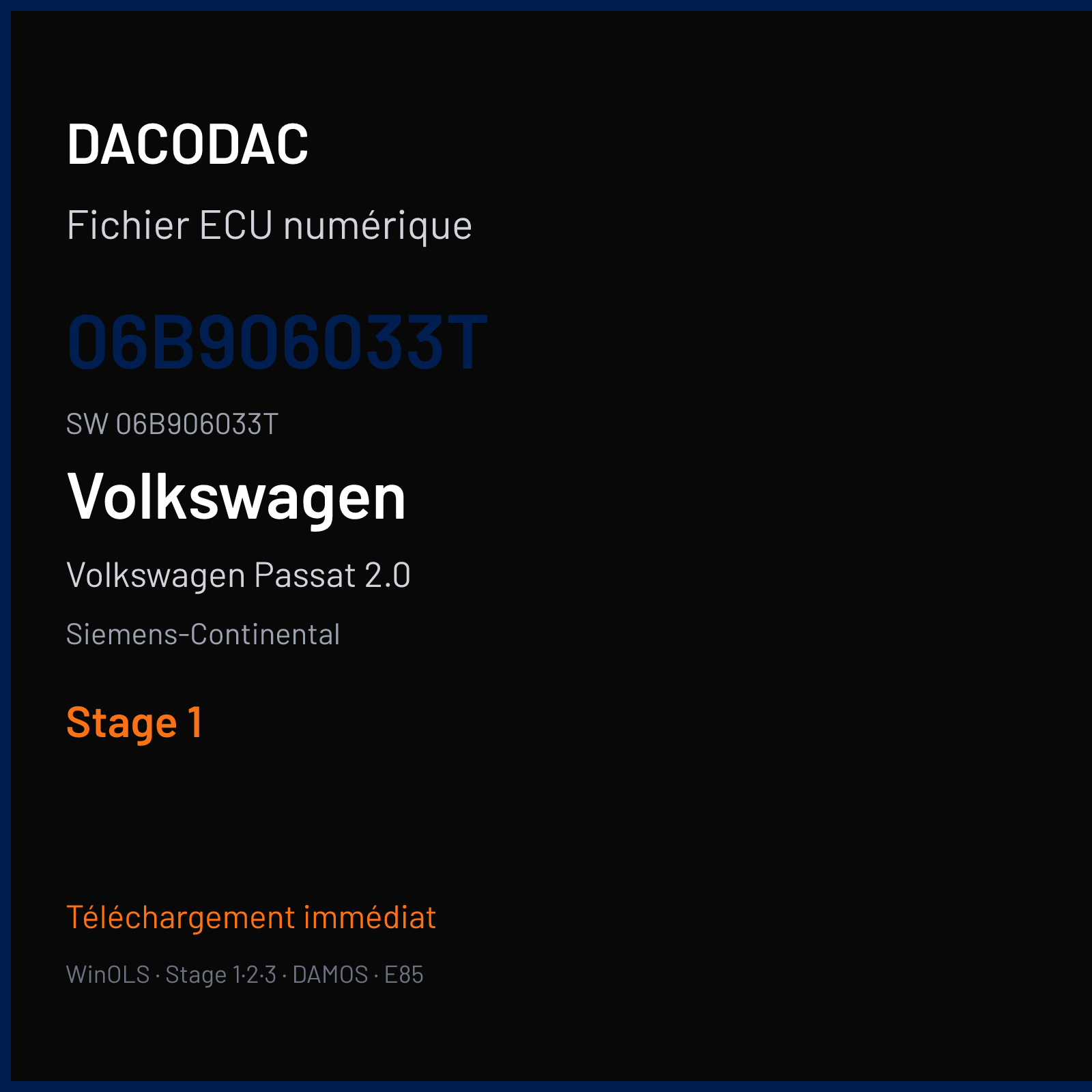 Volkswagen Passat 2.0 116 ch (2001) — Siemens-Continental — 06B906033T · 06B906033T · S34E039000000 — Stage 1
