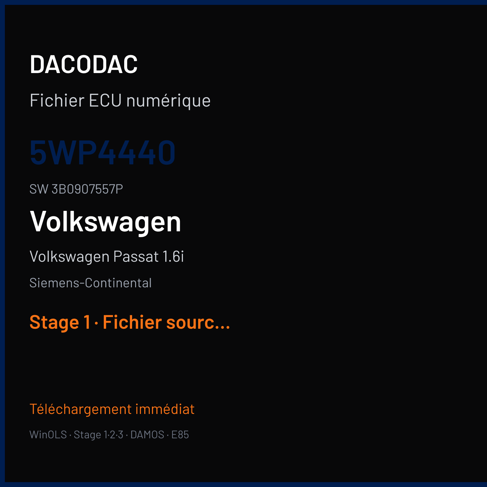 Volkswagen Passat 1.6i 102 ch (1999) — Siemens-Continental — 5WP4440 · 3B0907557P · s211160010000 — Stage 1