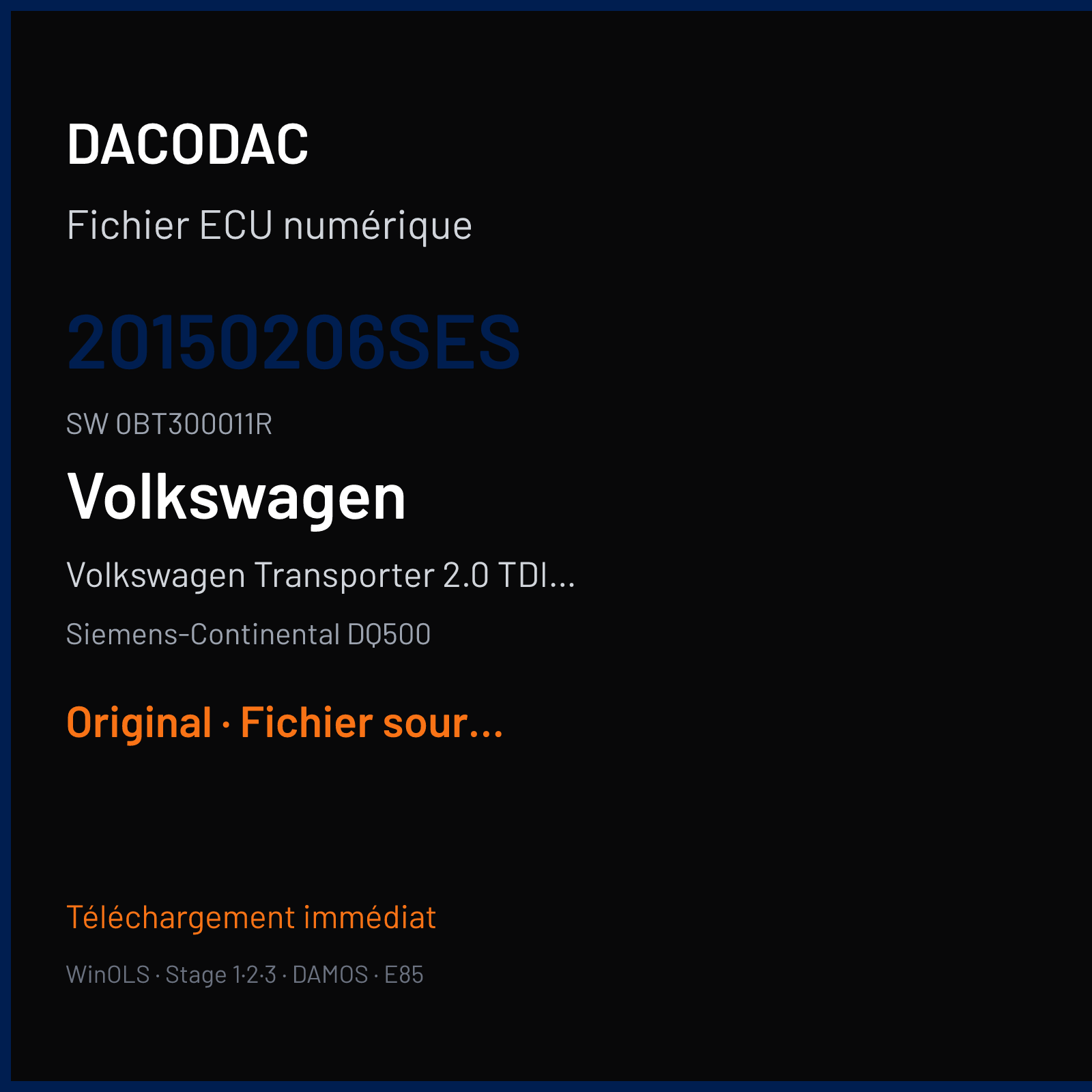 Volkswagen Transporter 2.0 TDI CR 180 ch (2016) — Siemens-Continental DQ500 — 20150206SES · 0BT300011R · 2402 0BT300011R ST3A0P4000000 — Original