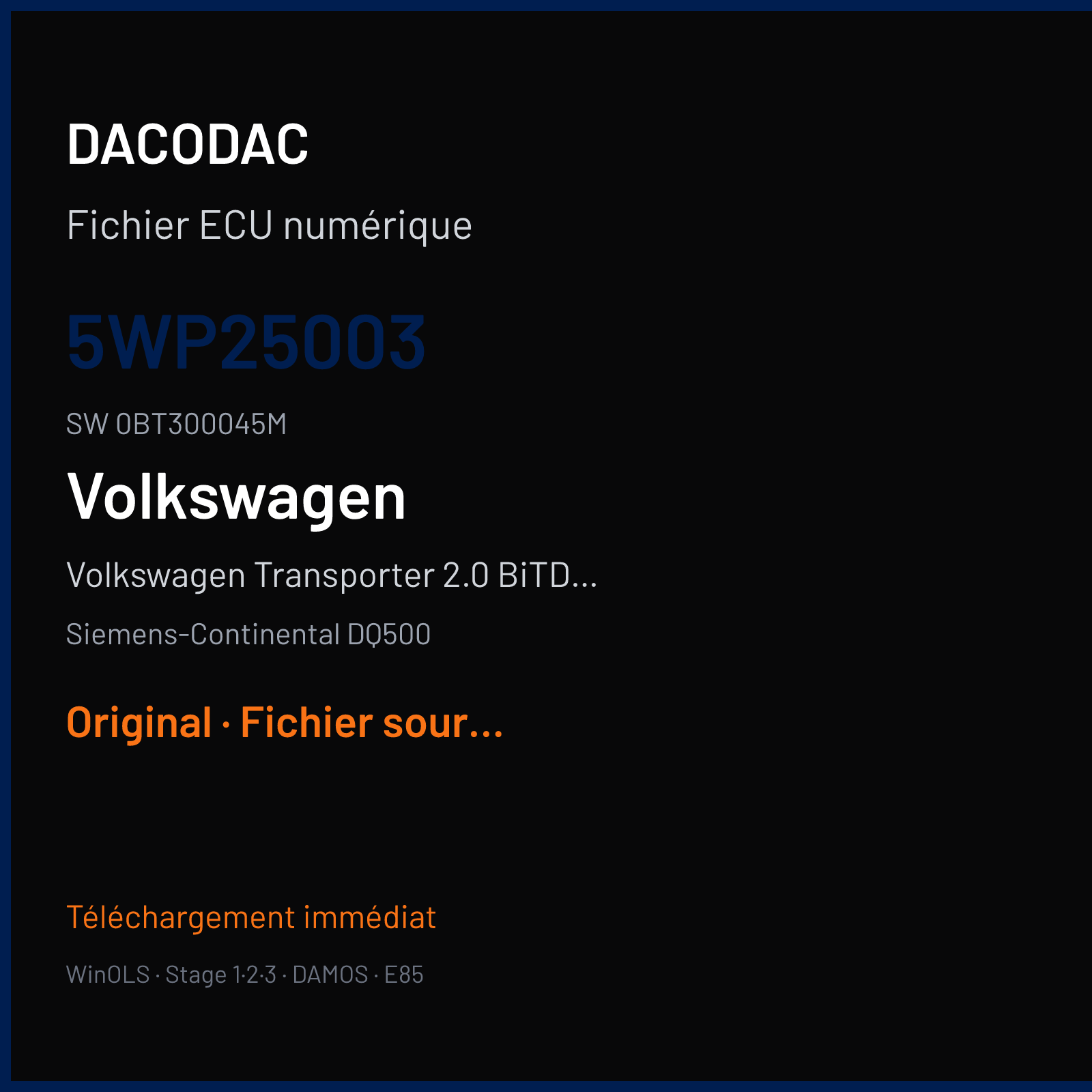 Volkswagen Transporter 2.0 BiTDI CR 180 ch (2010) — Siemens-Continental DQ500 — 5WP25003 · 0BT300045M · ST3A0L0000000 — Original