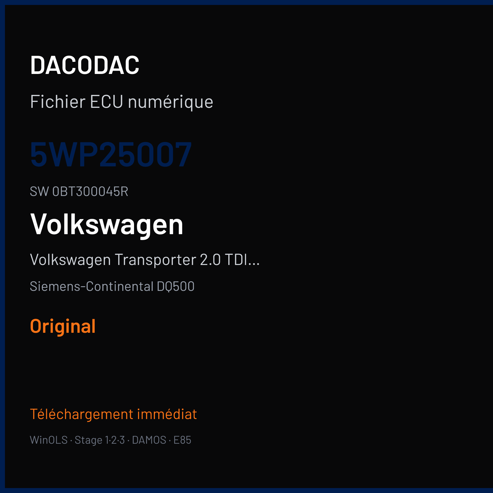 Volkswagen Transporter 2.0 TDI CR 204 ch (2019) — Siemens-Continental DQ500 — 5WP25007 · 0BT300045R · ST3A0P0000000 — Original