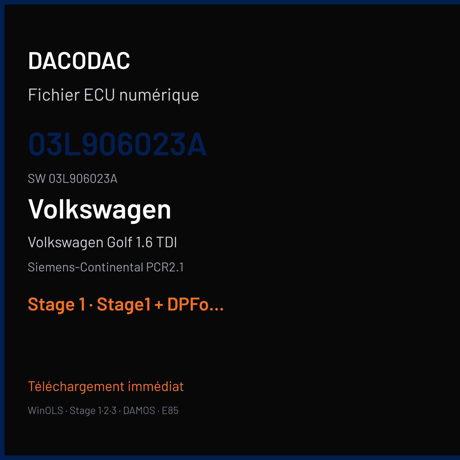 Volkswagen Golf 1.6 TDI (2010) — Siemens-Continental PCR2.1 — 03L906023A · 03L906023A — Stage 1