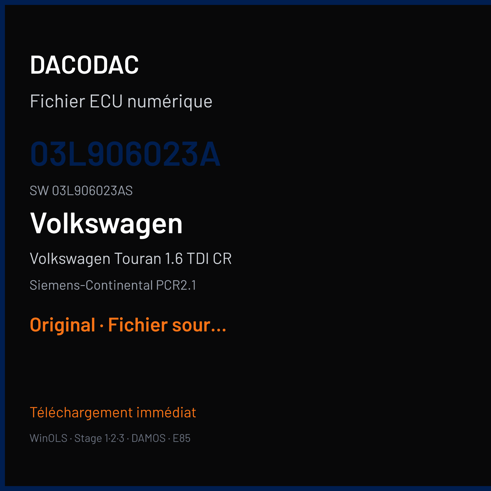 Volkswagen Touran 1.6 TDI CR (2010) — Siemens-Continental PCR2.1 — 03L906023A · 03L906023AS — Original