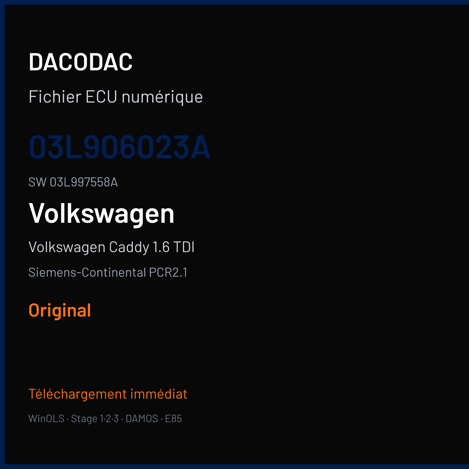 Volkswagen Caddy 1.6 TDI 105 ch (2013) — Siemens-Continental PCR2.1 — 03L906023A · 03L997558A · SM2G0P2000000 — Original