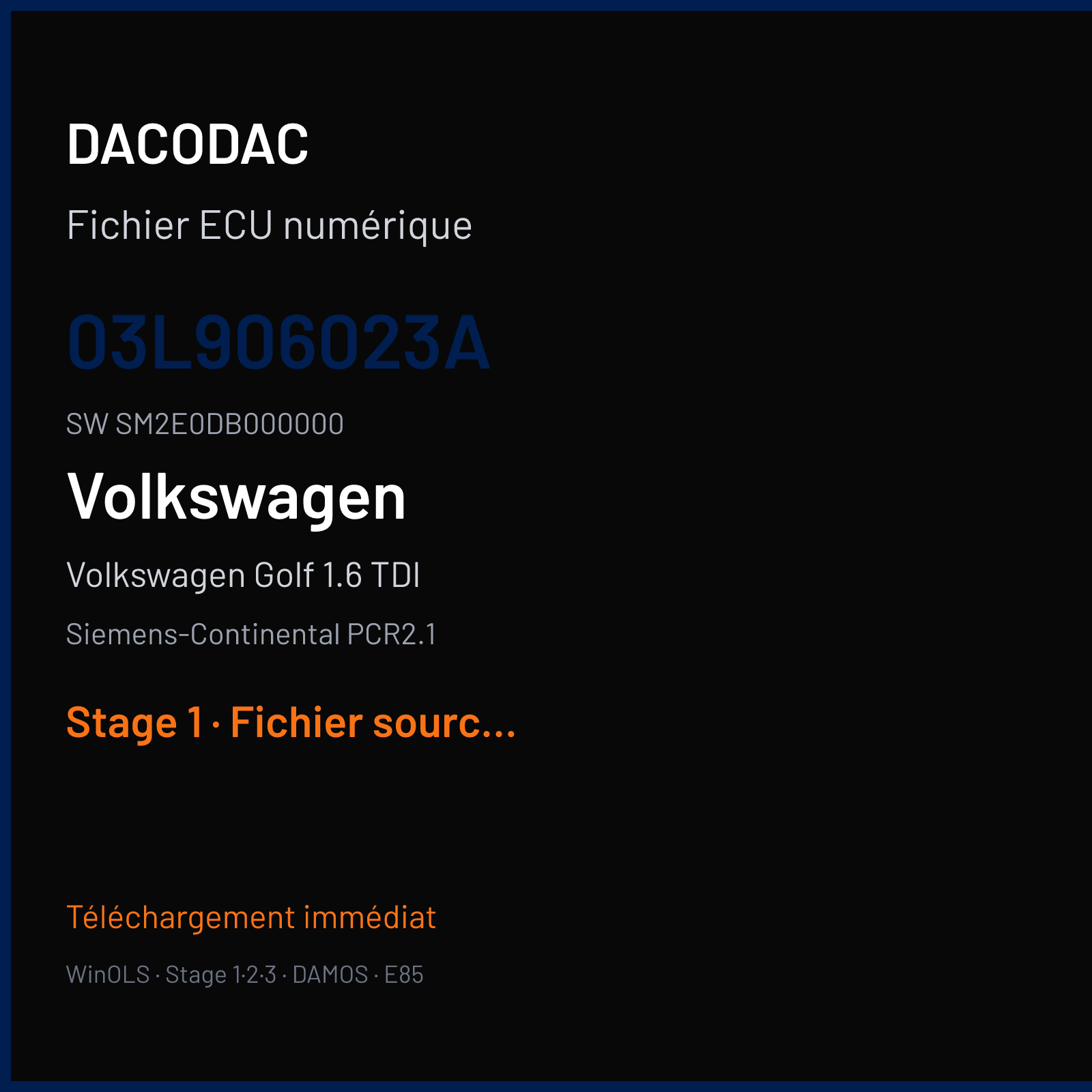 Volkswagen Golf 1.6 TDI (2009) — Siemens-Continental PCR2.1 — 03L906023A · SM2E0DB000000 — Stage 1