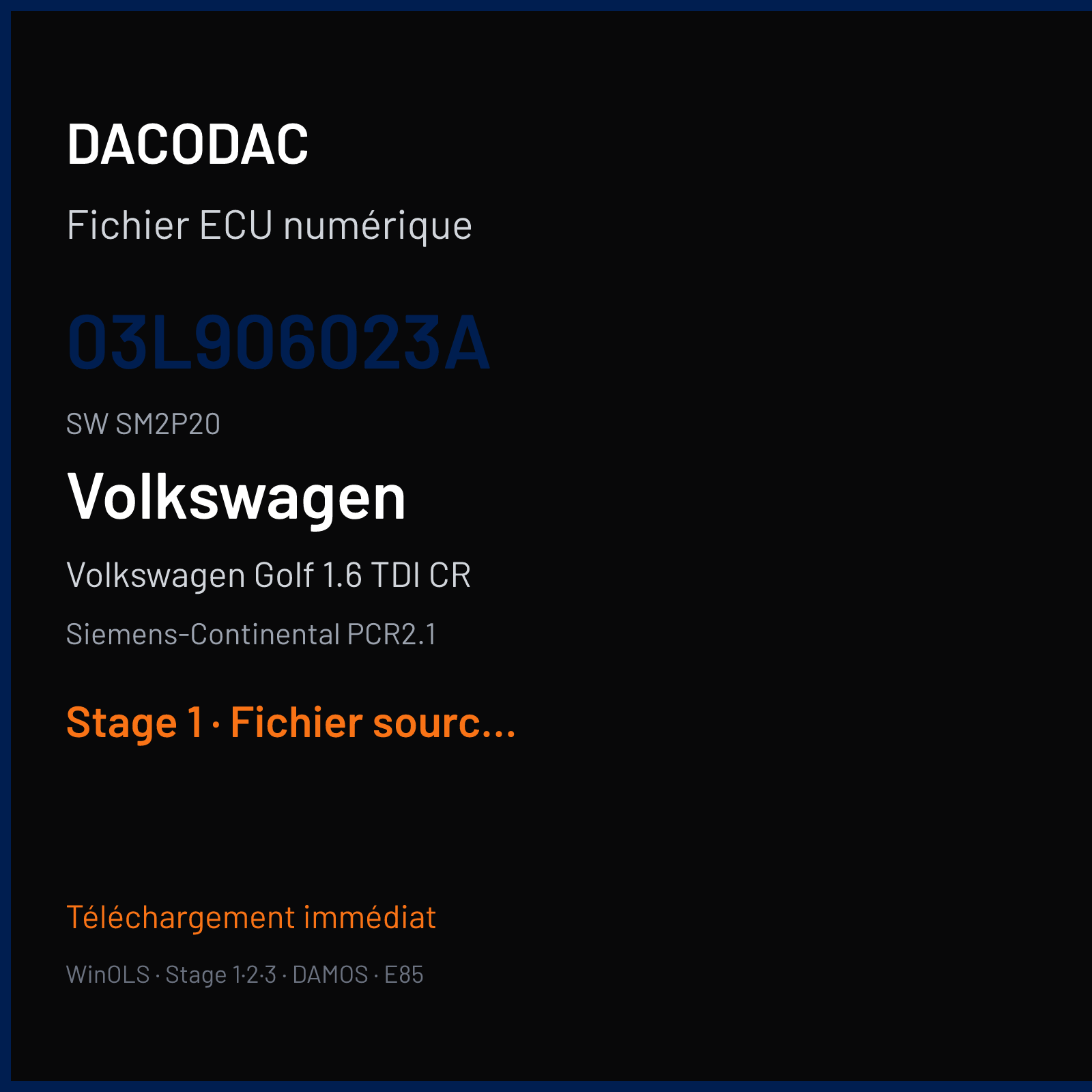 Volkswagen Golf 1.6 TDI CR (2010) — Siemens-Continental PCR2.1 — 03L906023A · SM2P20 — Stage 1