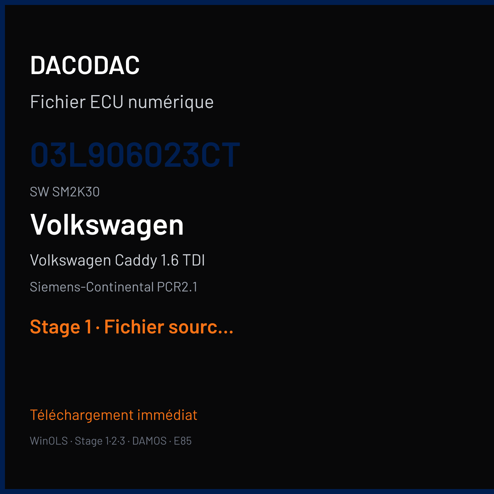 Volkswagen Caddy 1.6 TDI (2012) — Siemens-Continental PCR2.1 — 03L906023CT · SM2K30 — Stage 1