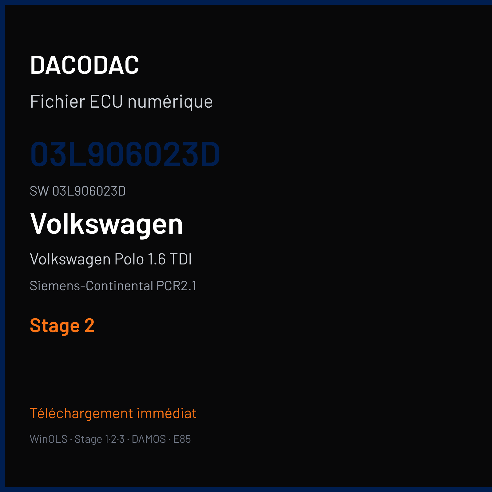 Volkswagen Polo 1.6 TDI 75 ch — Siemens-Continental PCR2.1 — 03L906023D · 03L906023D · SM2E0DE000000 — Stage 2