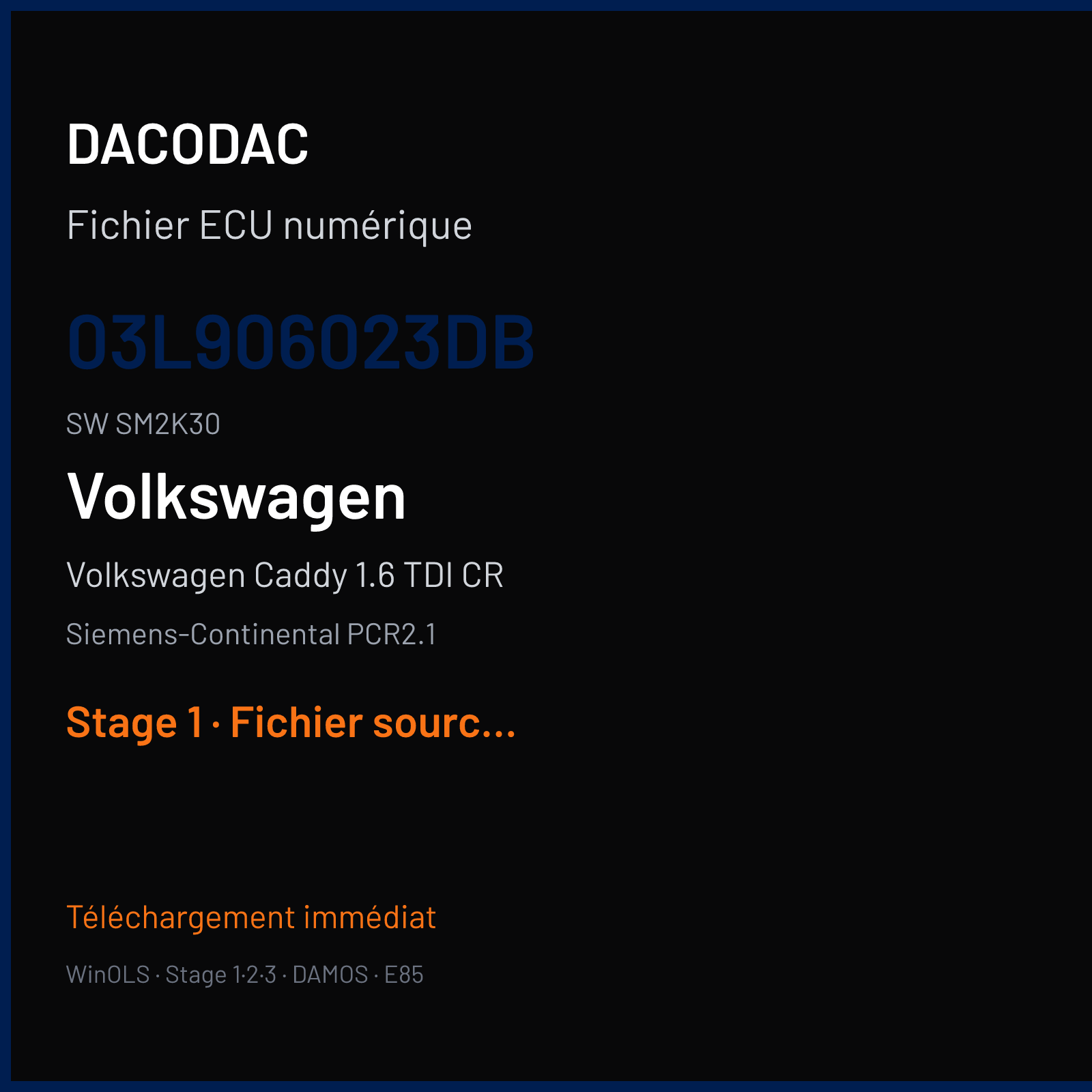 Volkswagen Caddy 1.6 TDI CR (2011) — Siemens-Continental PCR2.1 — 03L906023DB · SM2K30 — Stage 1