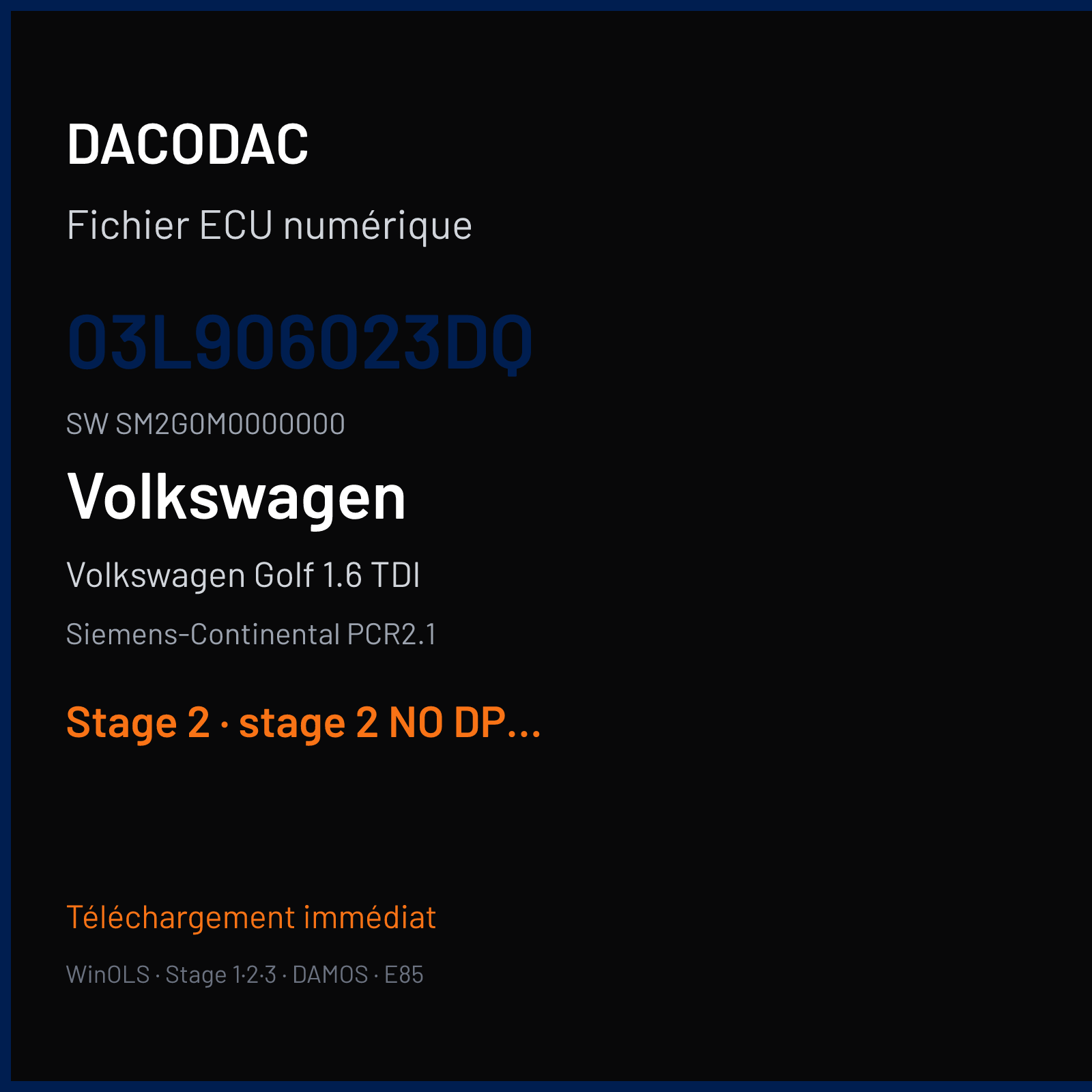 Volkswagen Golf 1.6 TDI (2009) — Siemens-Continental PCR2.1 — 03L906023DQ · SM2G0M0000000 — Stage 2