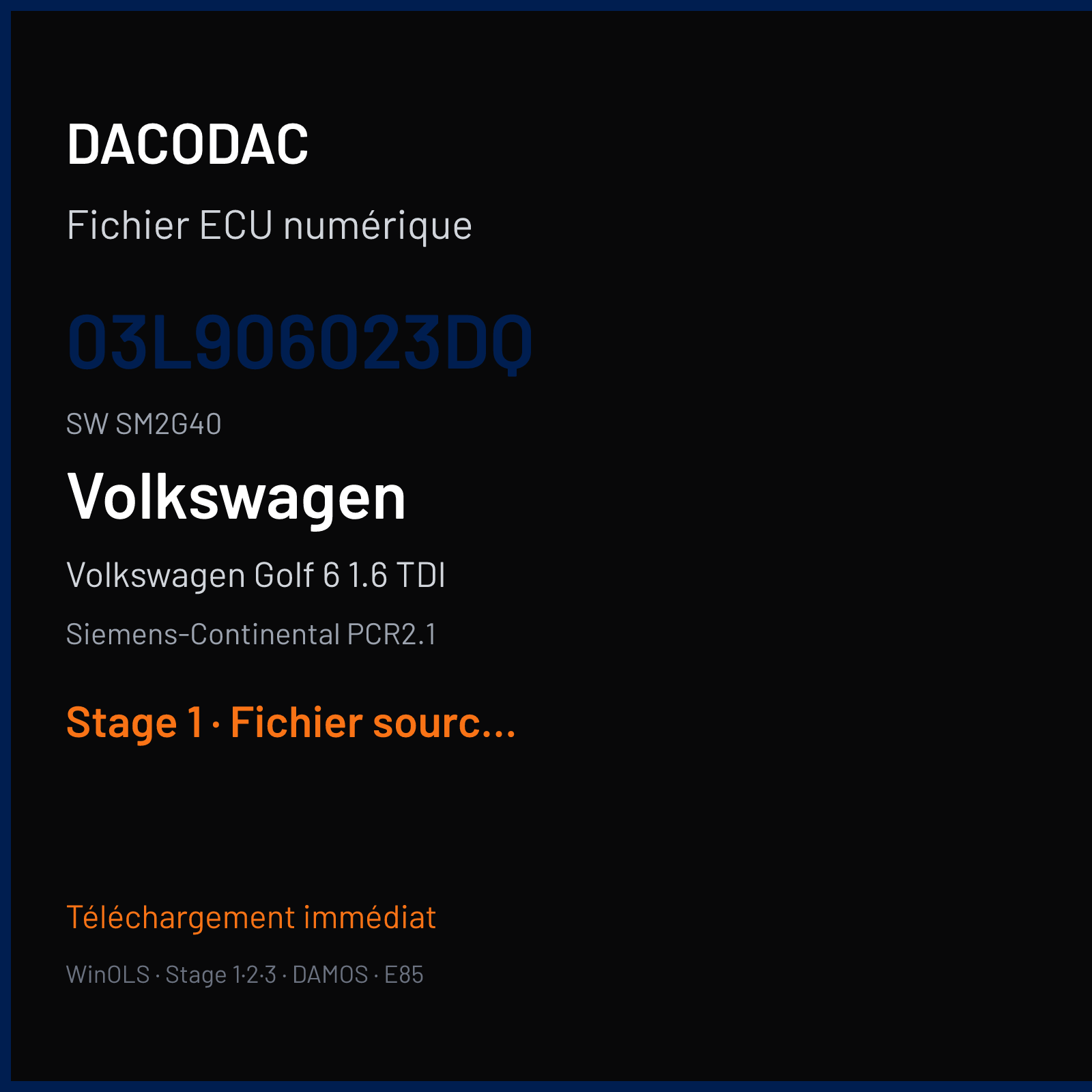 Volkswagen Golf 6 1.6 TDI (2010) — Siemens-Continental PCR2.1 — 03L906023DQ · SM2G40 — Stage 1