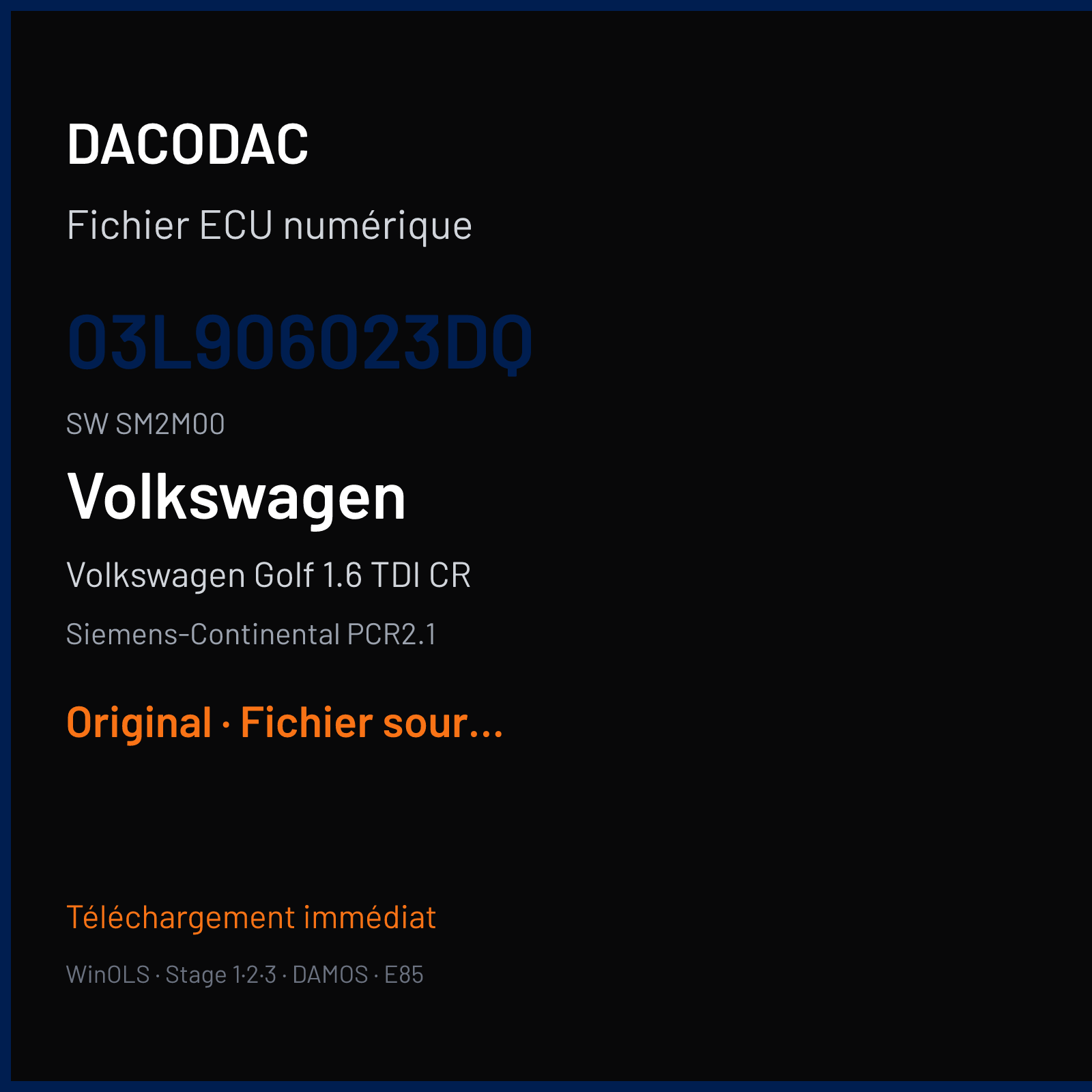 Volkswagen Golf 1.6 TDI CR (2009) — Siemens-Continental PCR2.1 — 03L906023DQ · SM2M00 — Original