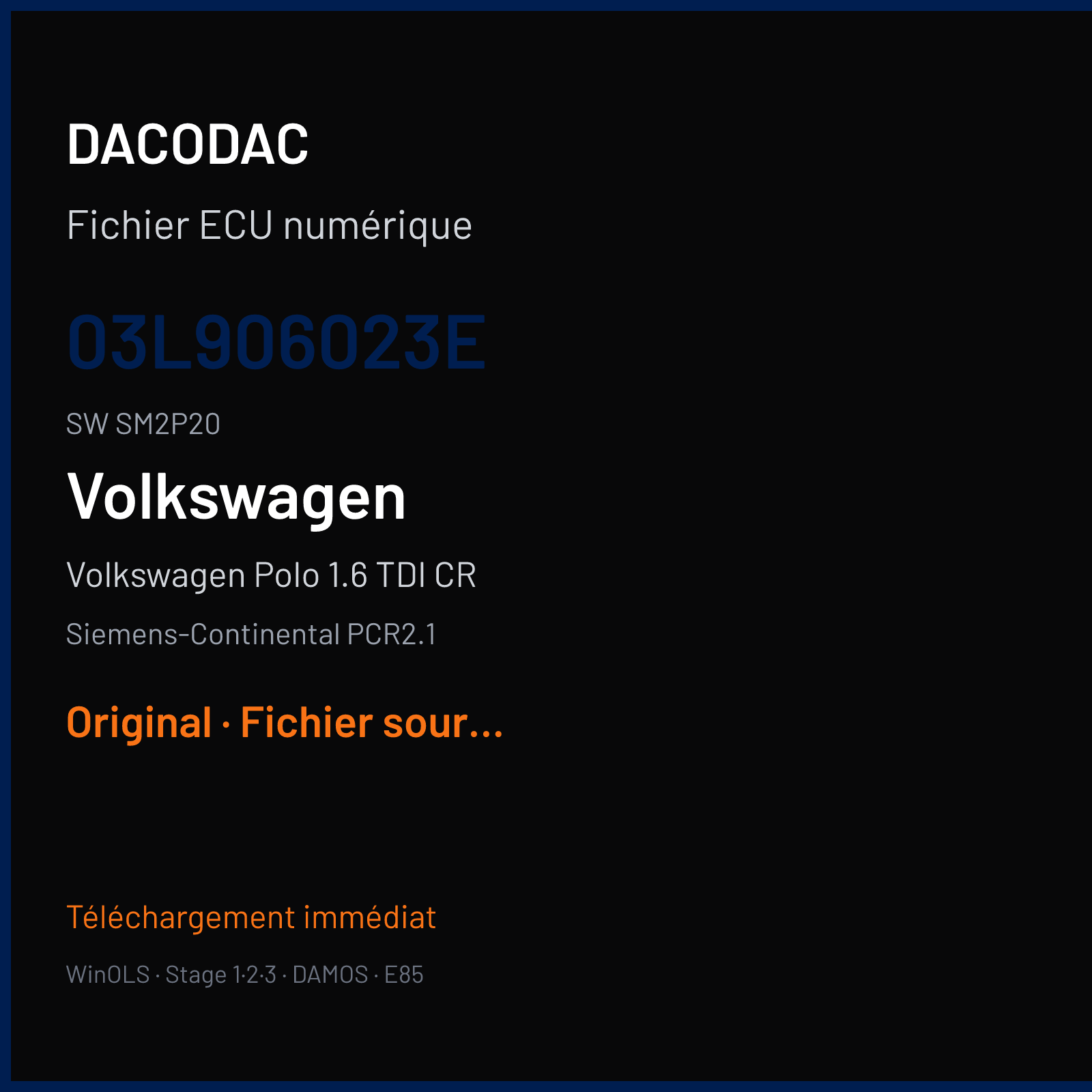 Volkswagen Polo 1.6 TDI CR (2010) — Siemens-Continental PCR2.1 — 03L906023E · SM2P20 — Original