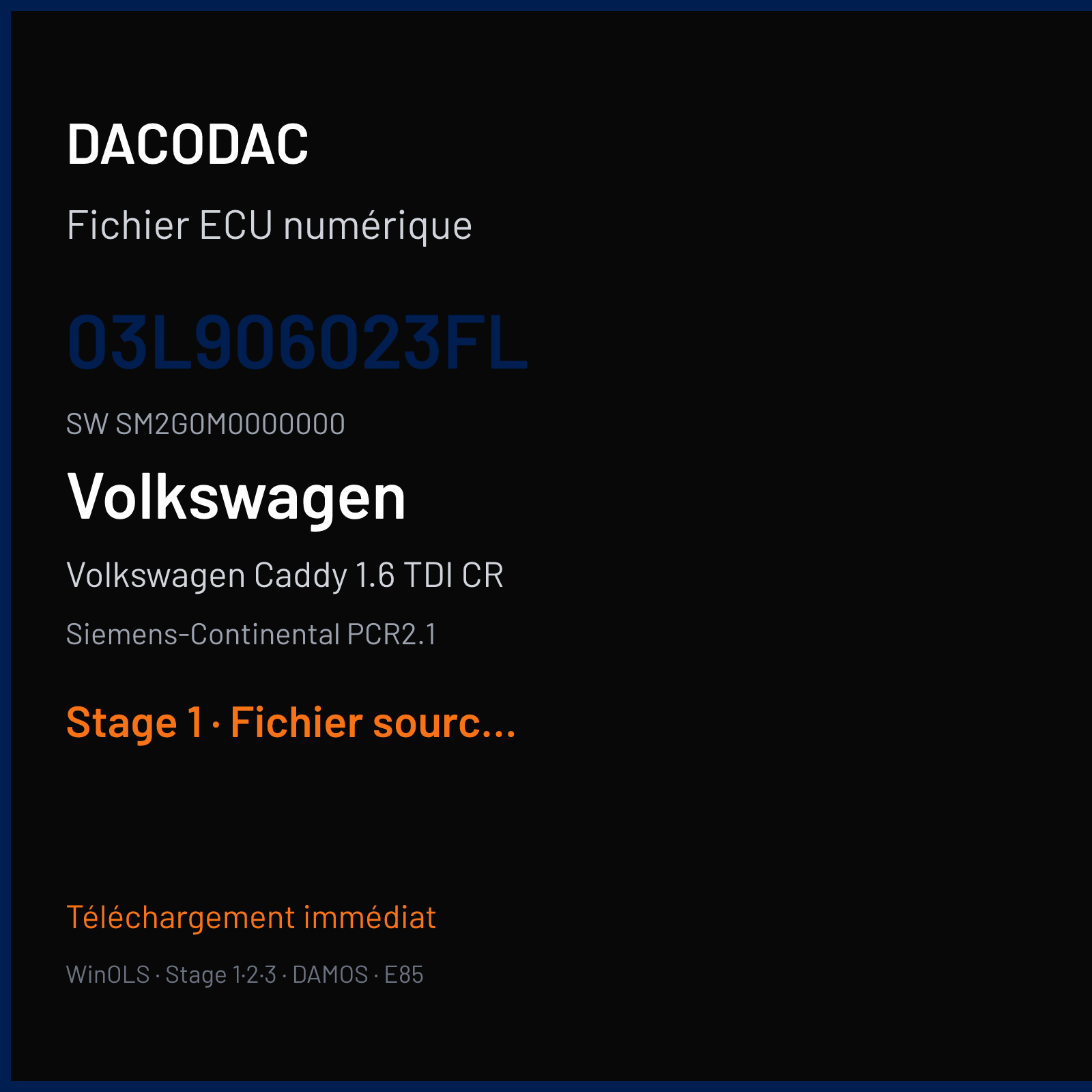 Volkswagen Caddy 1.6 TDI CR (2011) — Siemens-Continental PCR2.1 — 03L906023FL · SM2G0M0000000 — Stage 1