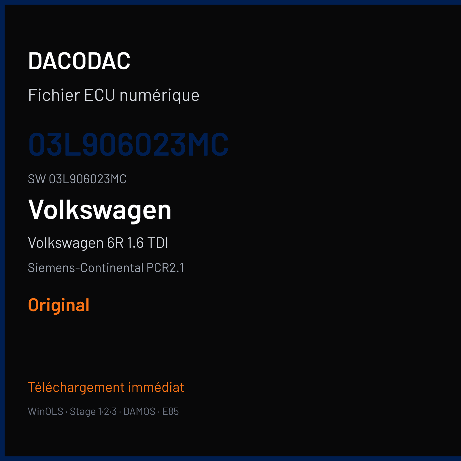 Volkswagen 6R 1.6 TDI 105 ch (2009) — Siemens-Continental PCR2.1 — 03L906023MC · 03L906023MC · SM2M00 — Original