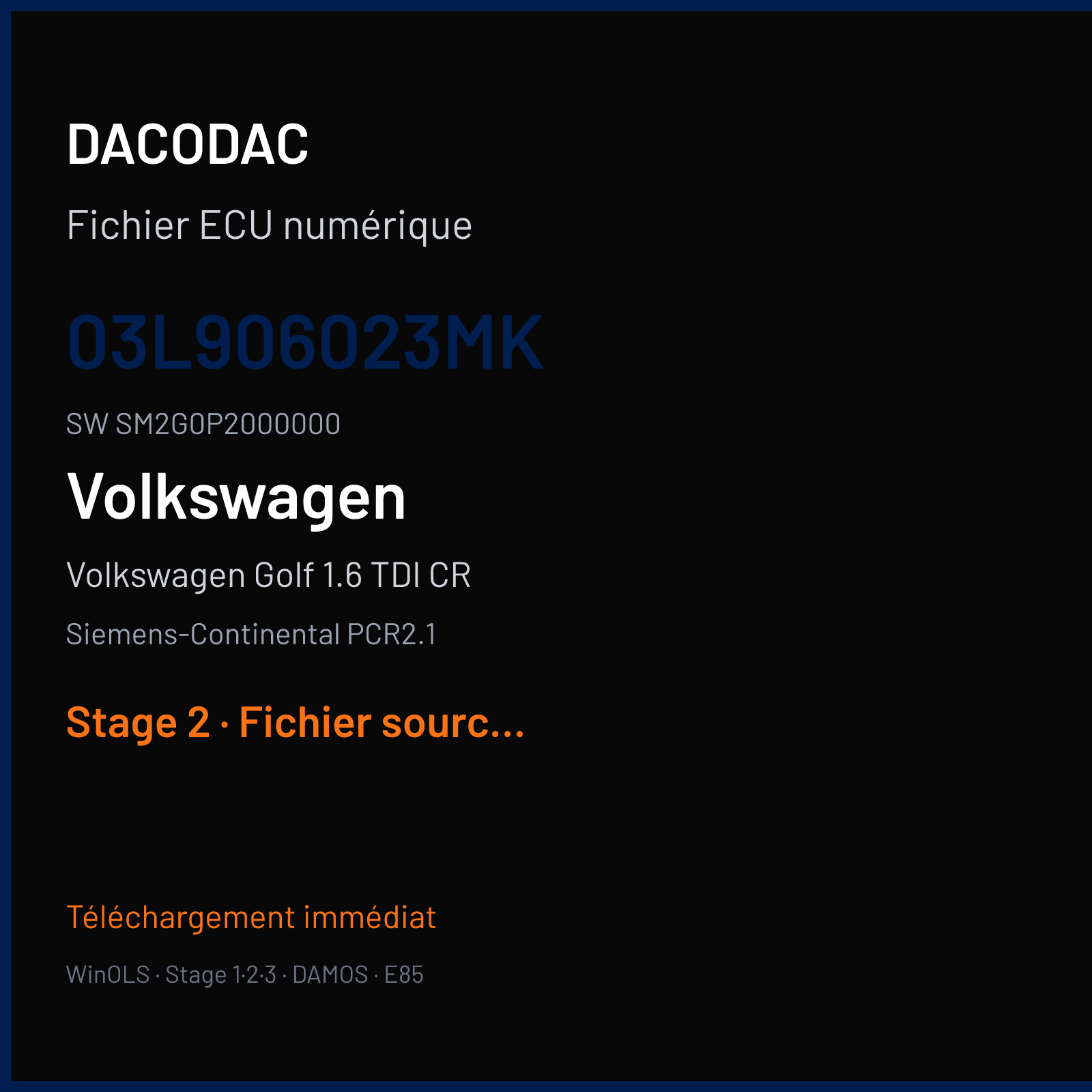 Volkswagen Golf 1.6 TDI CR (2011) — Siemens-Continental PCR2.1 — 03L906023MK · SM2G0P2000000 — Stage 2