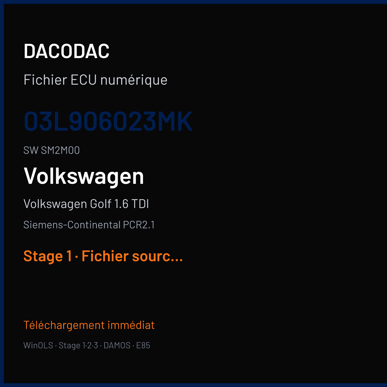Volkswagen Golf 1.6 TDI (2011) — Siemens-Continental PCR2.1 — 03L906023MK · SM2M00 — Stage 1