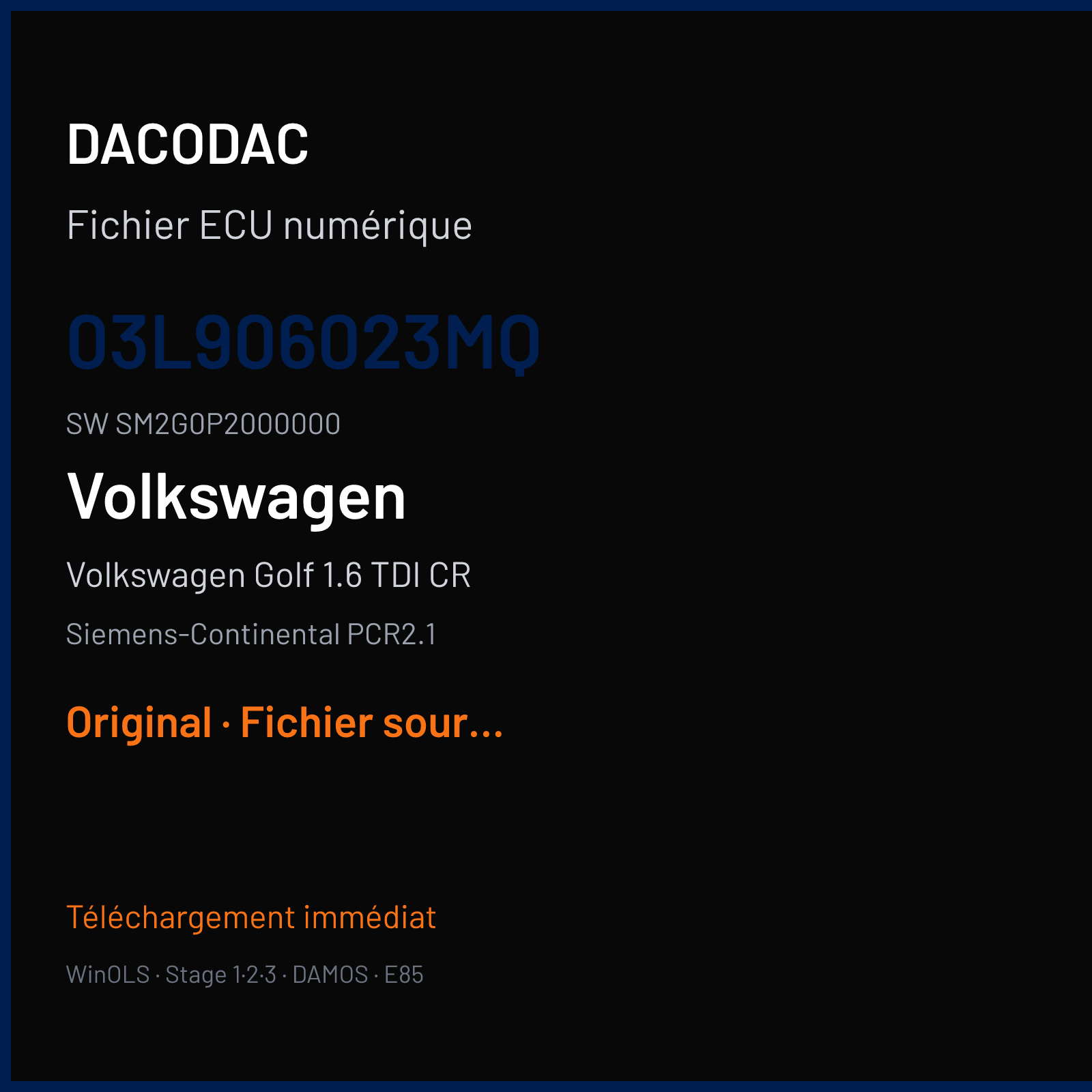 Volkswagen Golf 1.6 TDI CR (2010) — Siemens-Continental PCR2.1 — 03L906023MQ · SM2G0P2000000 — Original