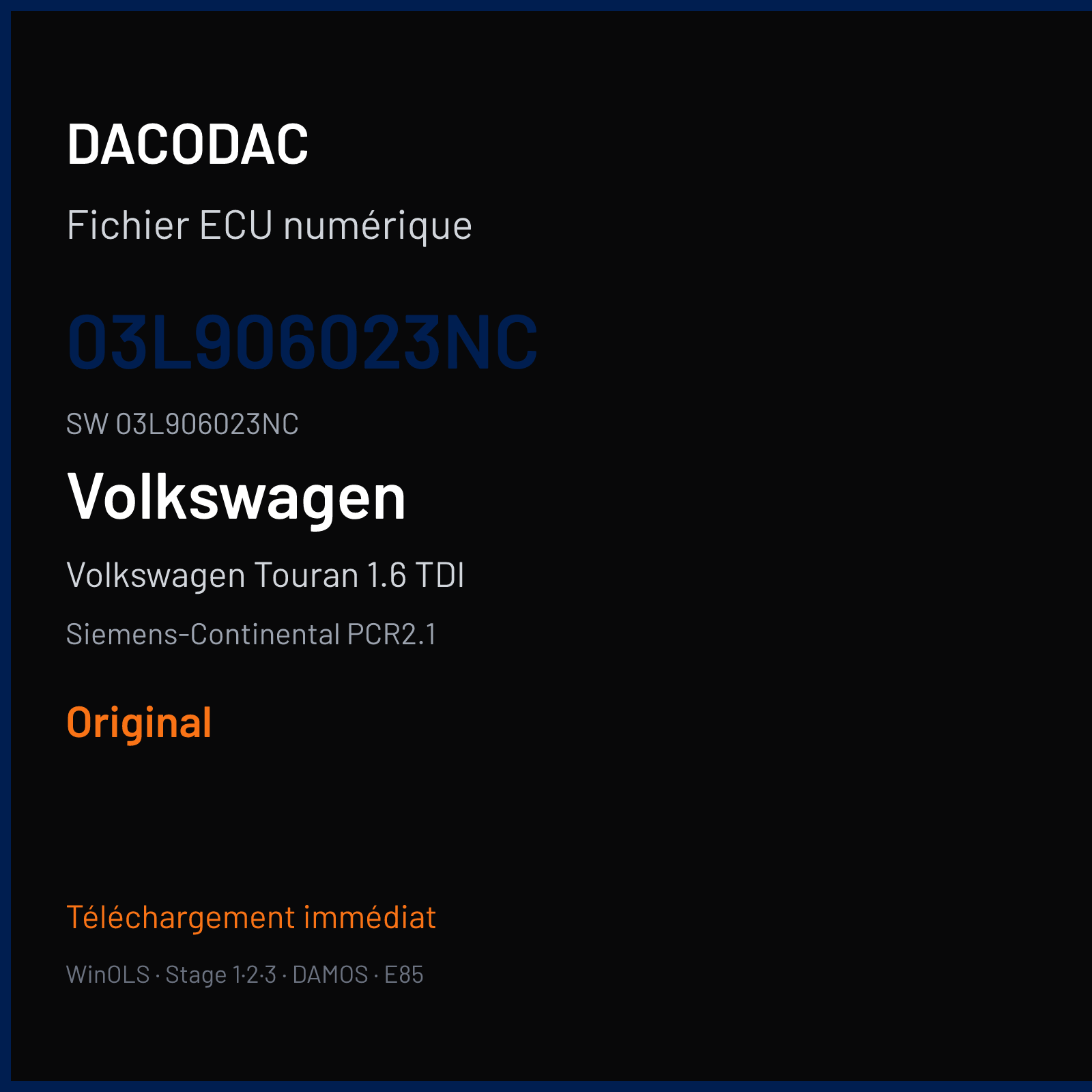 Volkswagen Touran 1.6 TDI 105 ch — Siemens-Continental PCR2.1 — 03L906023NC · 03L906023NC · SM2F0L9500000 — Original