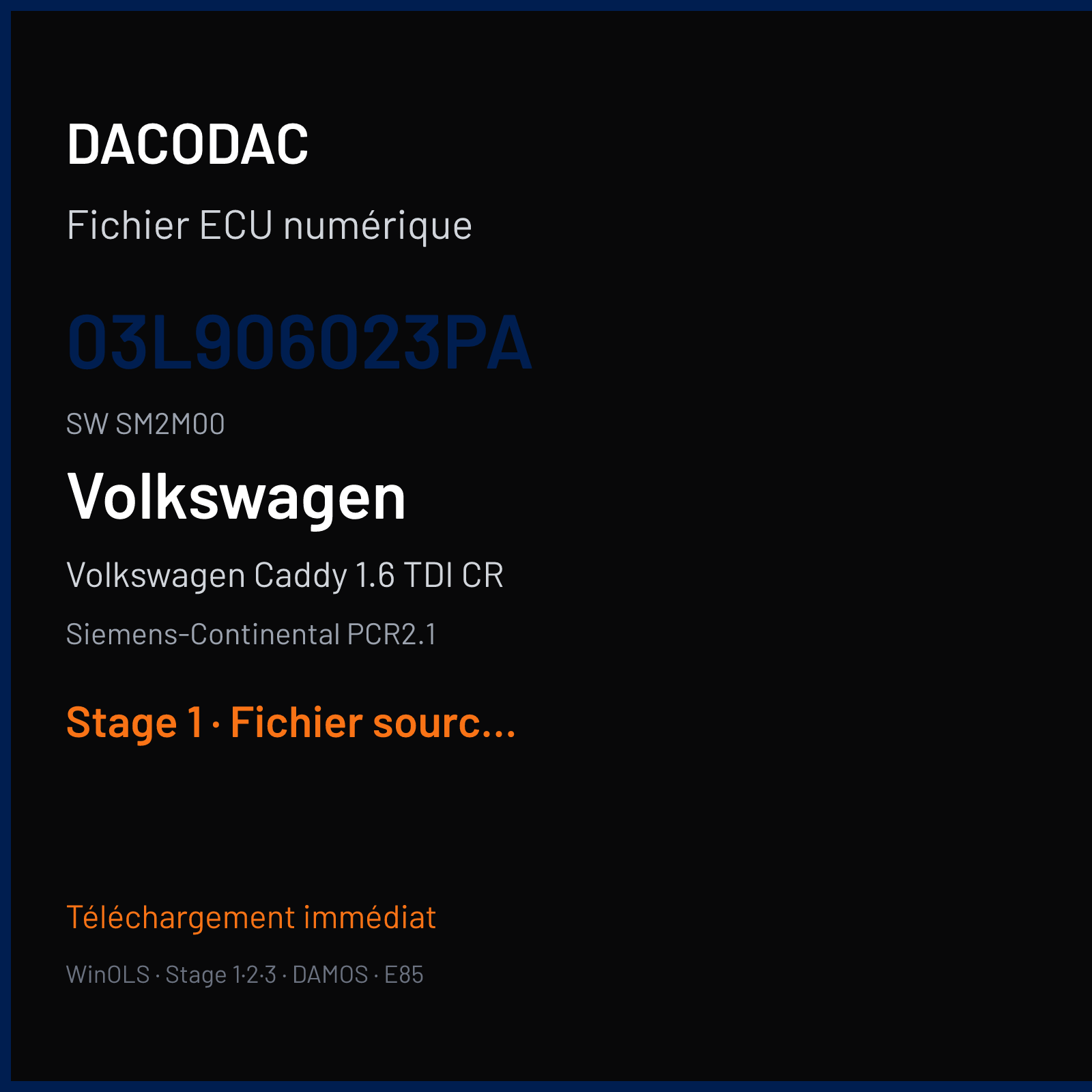 Volkswagen Caddy 1.6 TDI CR (2013) — Siemens-Continental PCR2.1 — 03L906023PA · SM2M00 — Stage 1