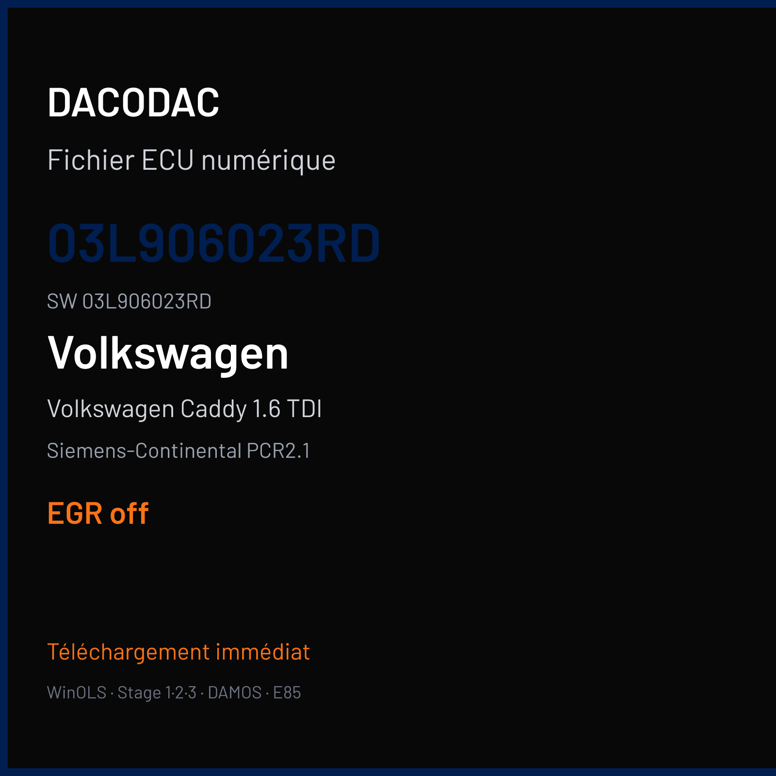 Volkswagen Caddy 1.6 TDI 102 ch (2015) — Siemens-Continental PCR2.1 — 03L906023RD · 03L906023RD · SM2G0M0000000 — EGR off