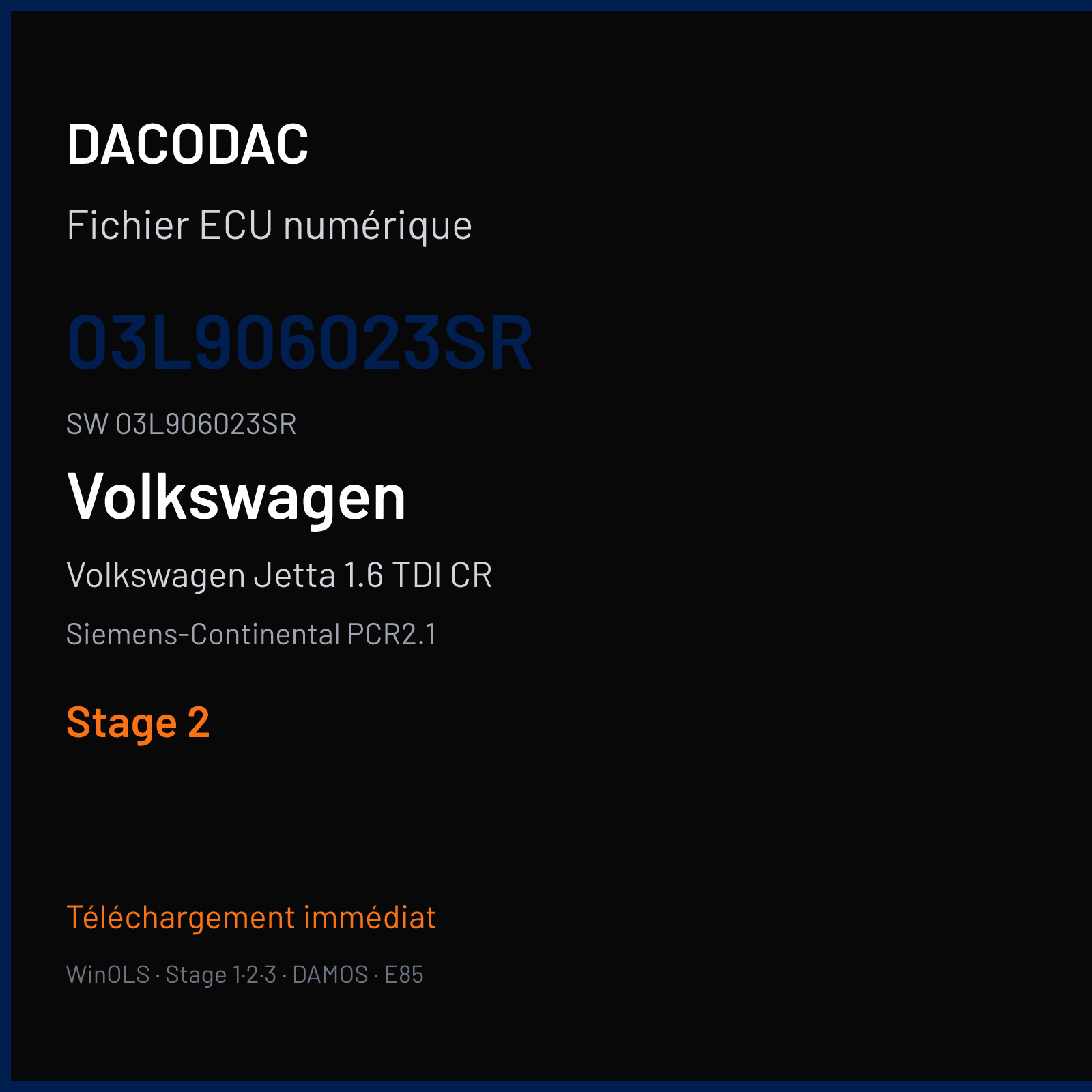 Volkswagen Jetta 1.6 TDI CR 105 ch (2015) — Siemens-Continental PCR2.1 — 03L906023SR · 03L906023SR · SM2G0P2000000 — Stage 2