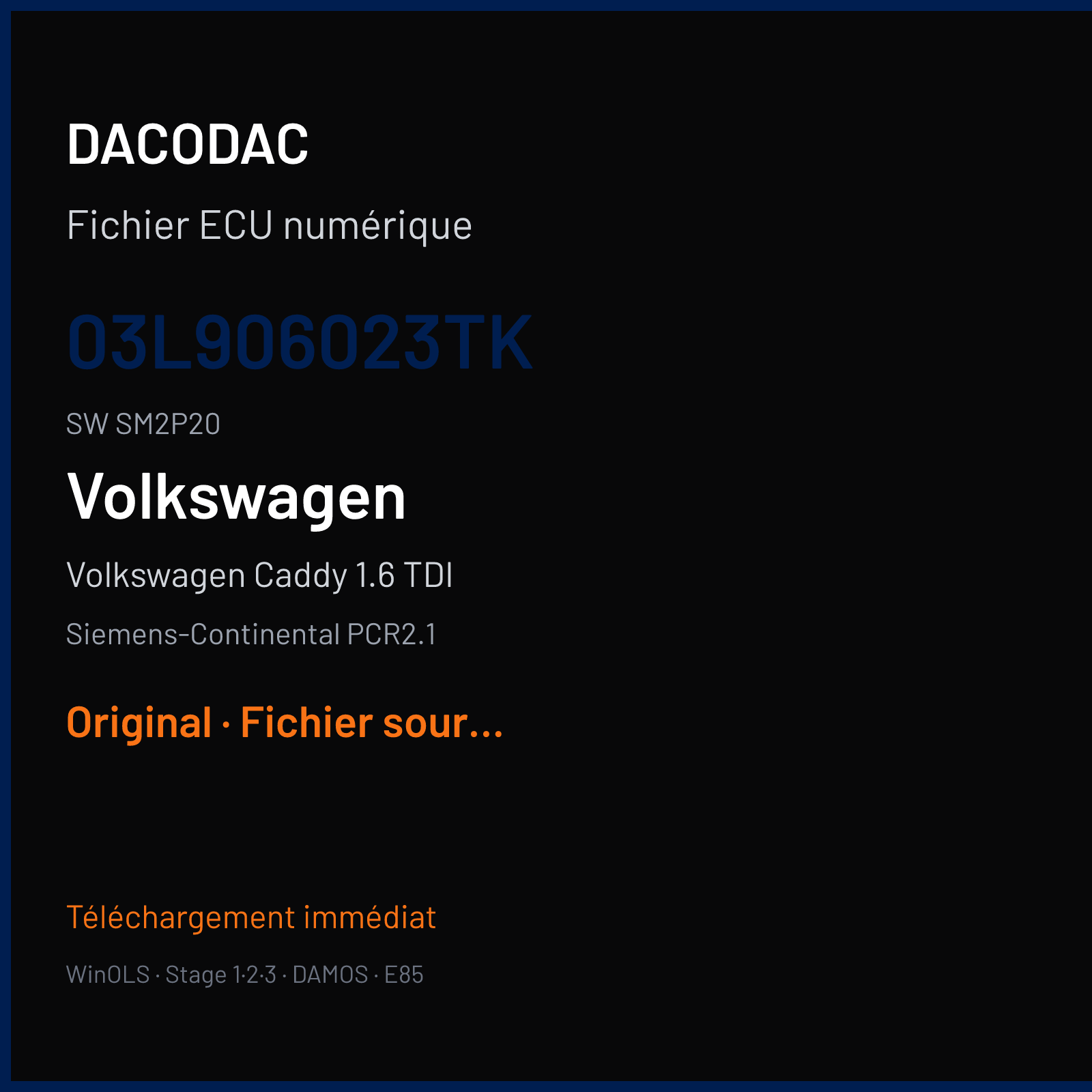 Volkswagen Caddy 1.6 TDI (2012) — Siemens-Continental PCR2.1 — 03L906023TK · SM2P20 — Original