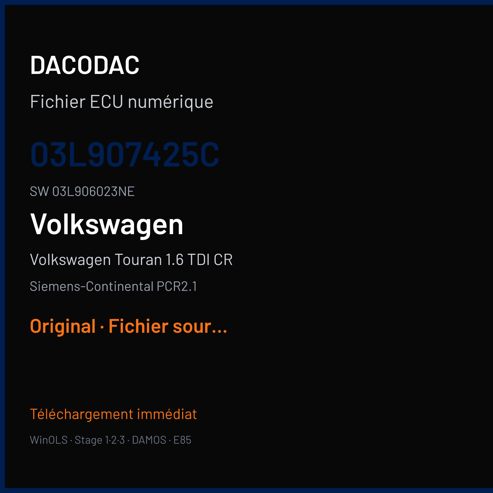 Volkswagen Touran 1.6 TDI CR (2013) — Siemens-Continental PCR2.1 — 03L907425C · 03L906023NE — Original