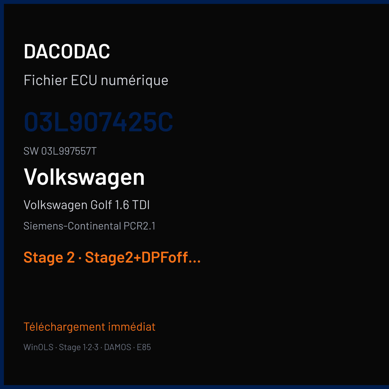 Volkswagen Golf 1.6 TDI (2010) — Siemens-Continental PCR2.1 — 03L907425C · 03L997557T — Stage 2