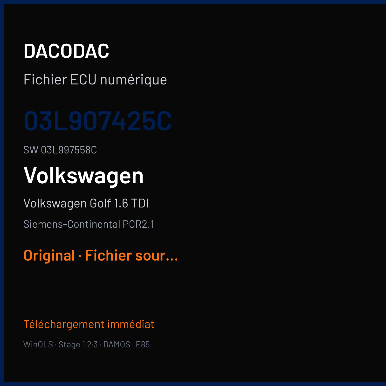 Volkswagen Golf 1.6 TDI 105 ch (2012) — Siemens-Continental PCR2.1 — 03L907425C · 03L997558C · SM2G0P3000000 — Original