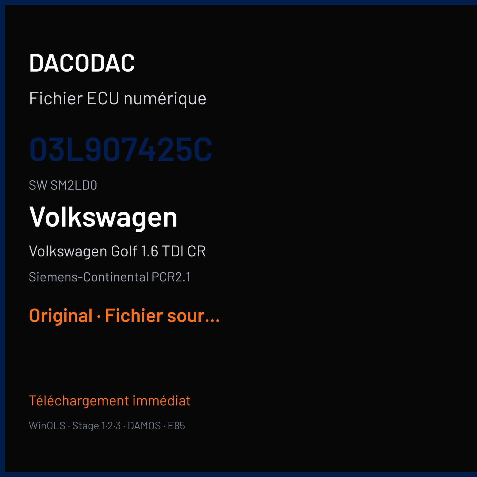 Volkswagen Golf 1.6 TDI CR (2011) — Siemens-Continental PCR2.1 — 03L907425C · SM2LD0 — Original