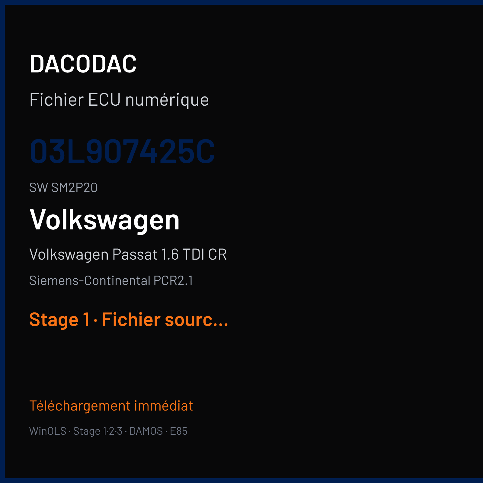 Volkswagen Passat 1.6 TDI CR (2011) — Siemens-Continental PCR2.1 — 03L907425C · SM2P20 — Stage 1