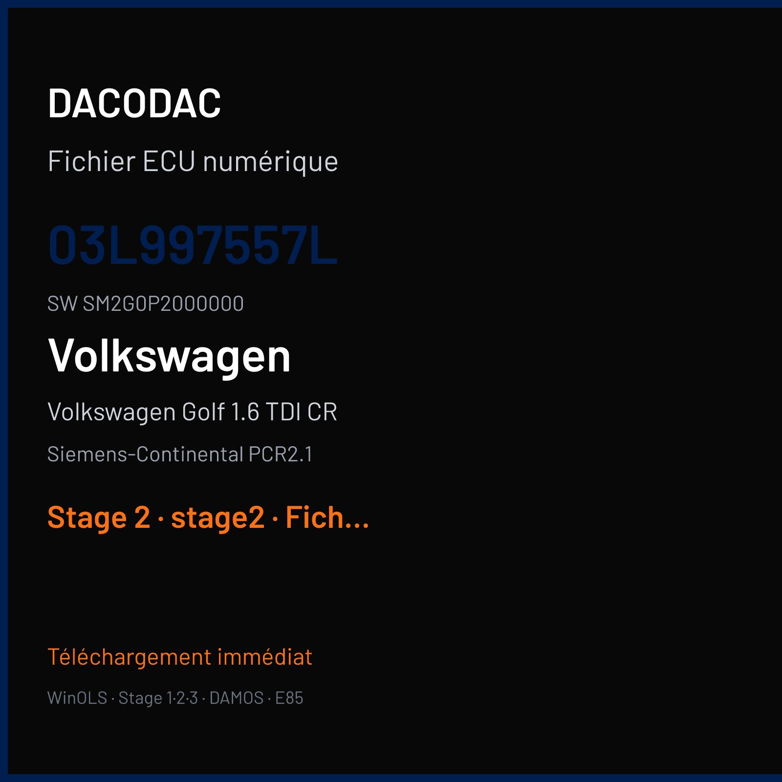 Volkswagen Golf 1.6 TDI CR (2011) — Siemens-Continental PCR2.1 — 03L997557L · SM2G0P2000000 — Stage 2